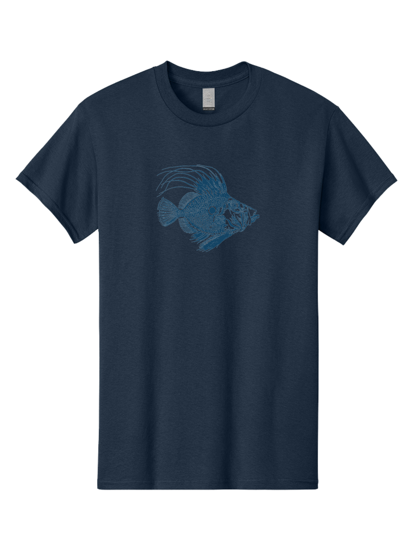 Crestthorn Fish Men'S Graphic Tee, 100% Cotton, Comfortable Casual Summer Wear, Machine Washable, Blue Fish, Detailed Illustration, Marine Life, Aquatic Animal, Fins, Scales, Underwater World, Ocean Creature, Vibrant Artwork, Textured Design, Aae213 27