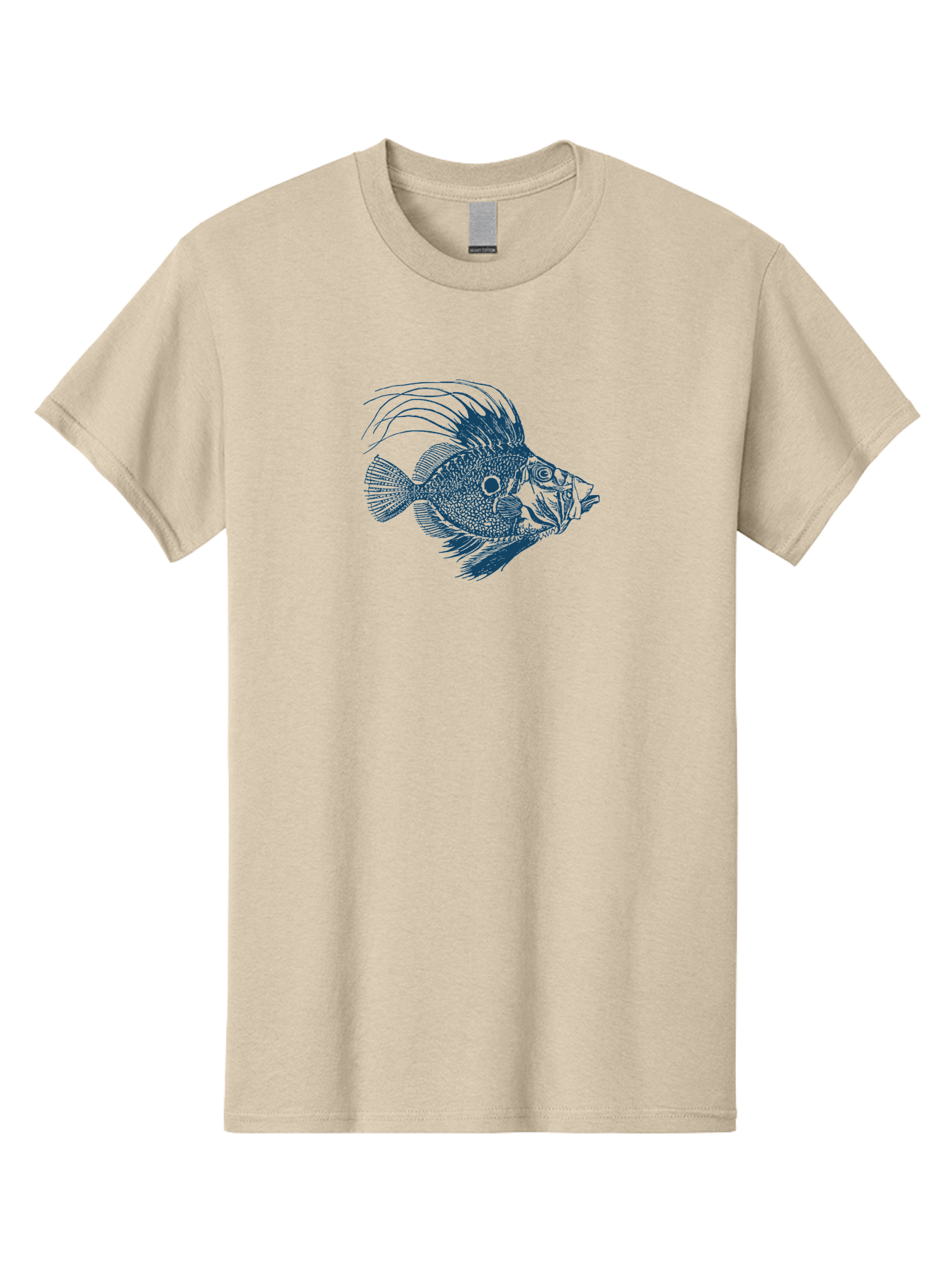 Crestthorn Fish Men'S Graphic Tee, 100% Cotton, Comfortable Casual Summer Wear, Machine Washable, Blue Fish, Detailed Illustration, Marine Life, Aquatic Animal, Fins, Scales, Underwater World, Ocean Creature, Vibrant Artwork, Textured Design, Aae213 25
