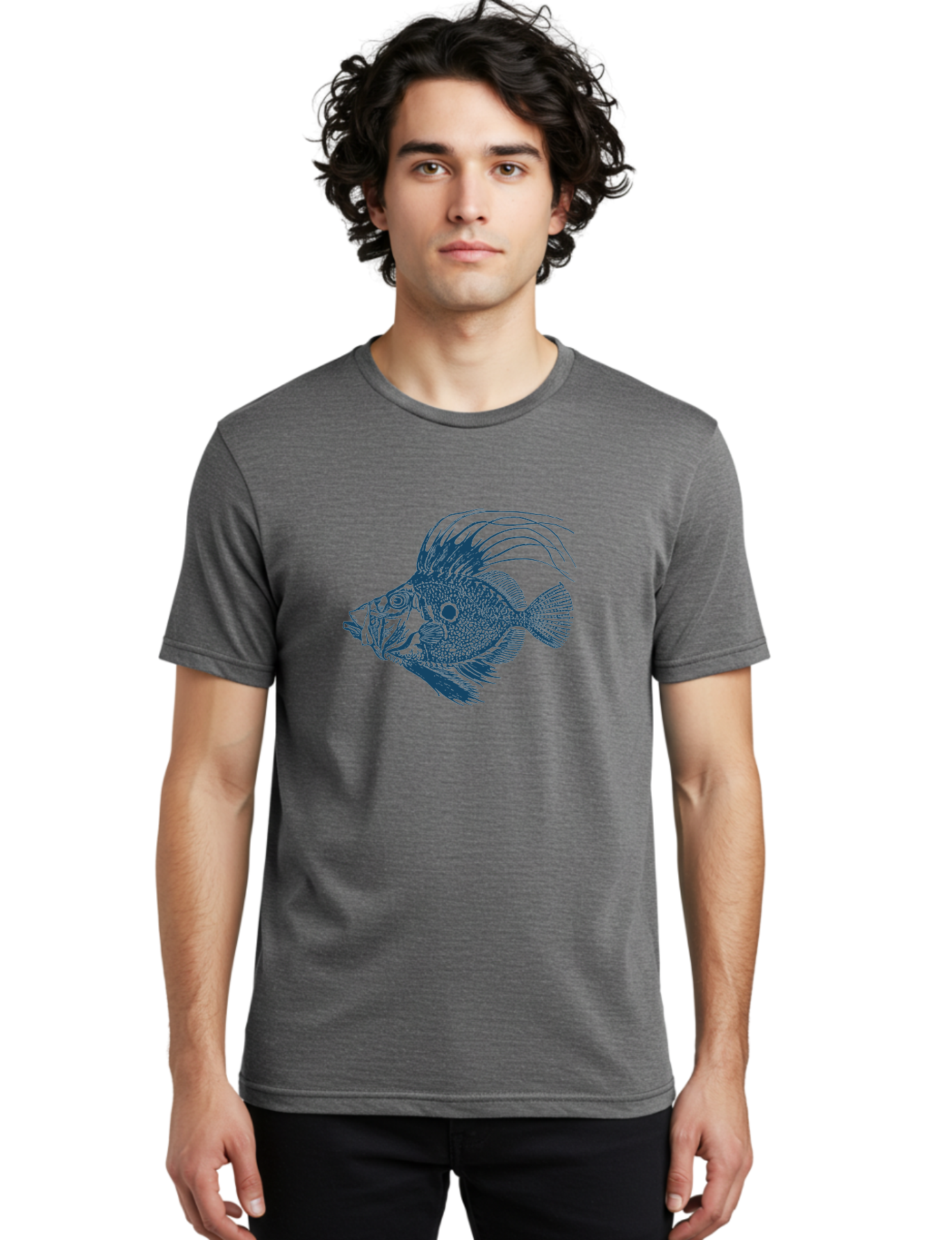 Crestthorn Fish 2 Men'S Graphic Tee, 100% Cotton, Comfortable Casual Summer Wear, Machine Washable, Cichlid Fish Illustration, Aquatic Life, Detailed Drawing, Blue And Green Hues, Fins And Scales, Freshwater Fish, Ocean Creature, Modern Art, Aae214 6