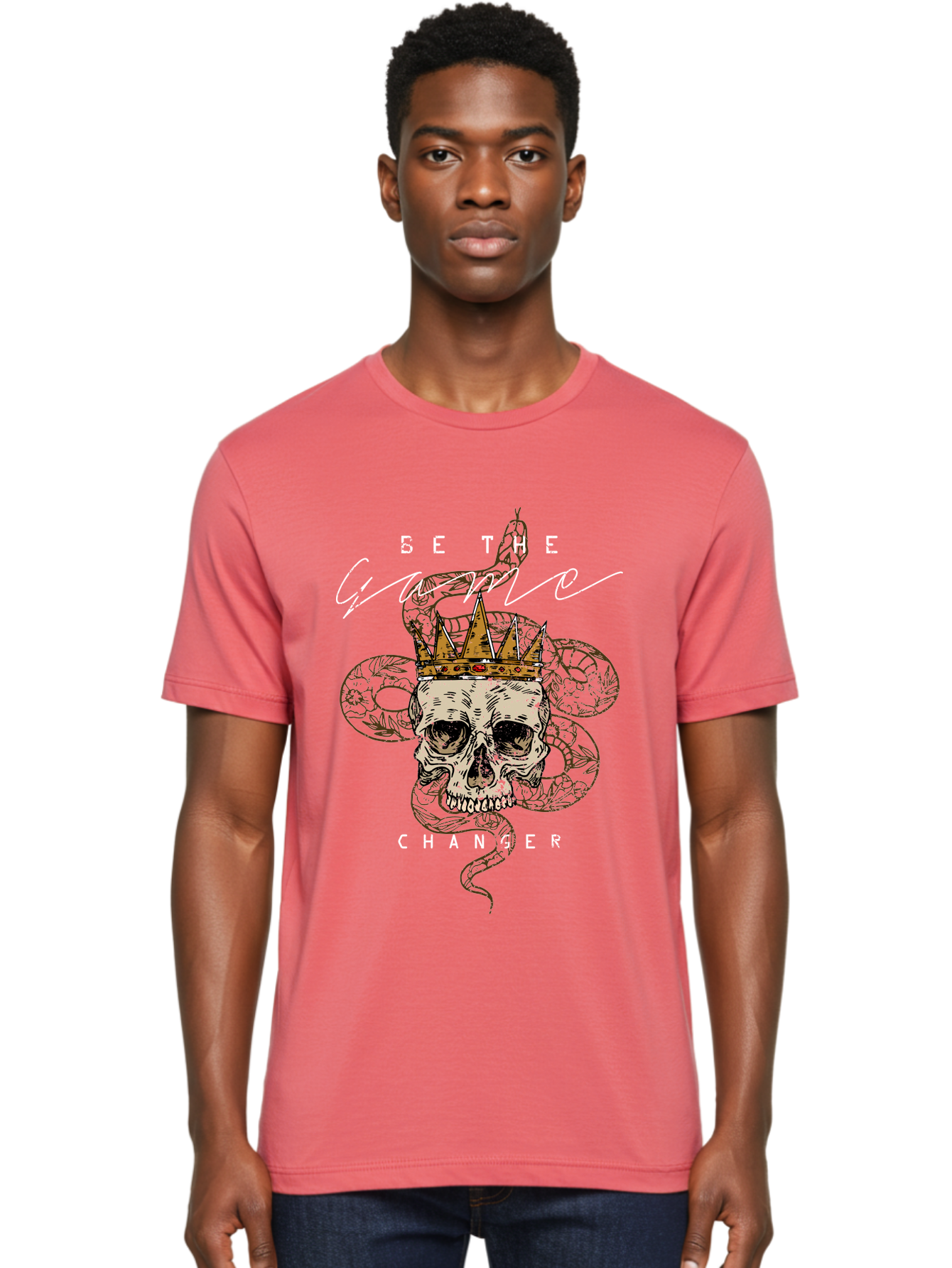 Crown Skull Men'S Graphic Tee, 100% Cotton, Comfortable Casual Summer Wear, Machine Washable, Skull With Crown And Snake, Game Changer, Motivational Quote, Skull Art, Crowned Skull, Snake Illustration, Bold Graphics, Edgy Design, Aae216 8