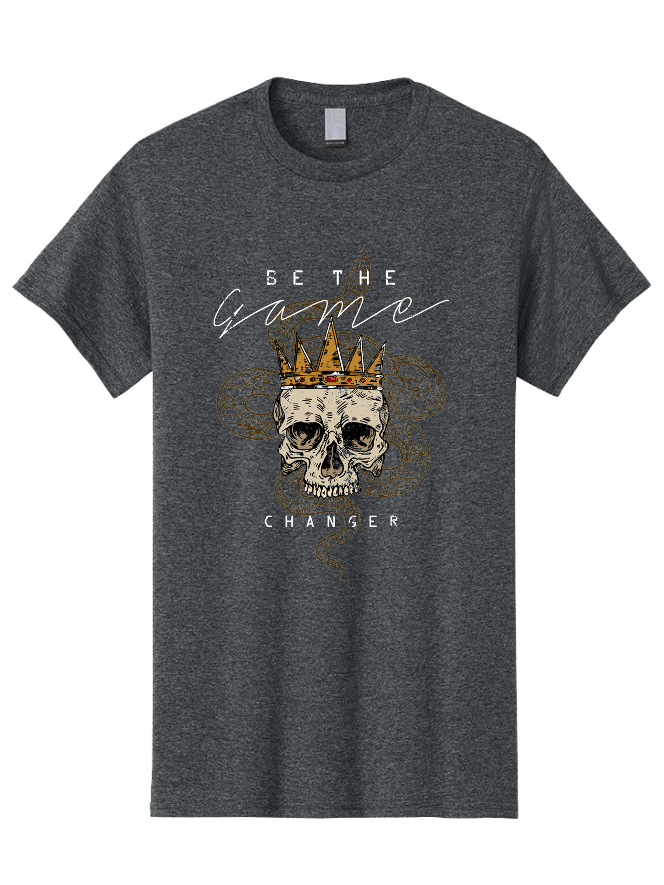 Crown Skull Men'S Graphic Tee, 100% Cotton, Comfortable Casual Summer Wear, Machine Washable, Skull With Crown And Snake, Game Changer, Motivational Quote, Skull Art, Crowned Skull, Snake Illustration, Bold Graphics, Edgy Design, Aae216 19