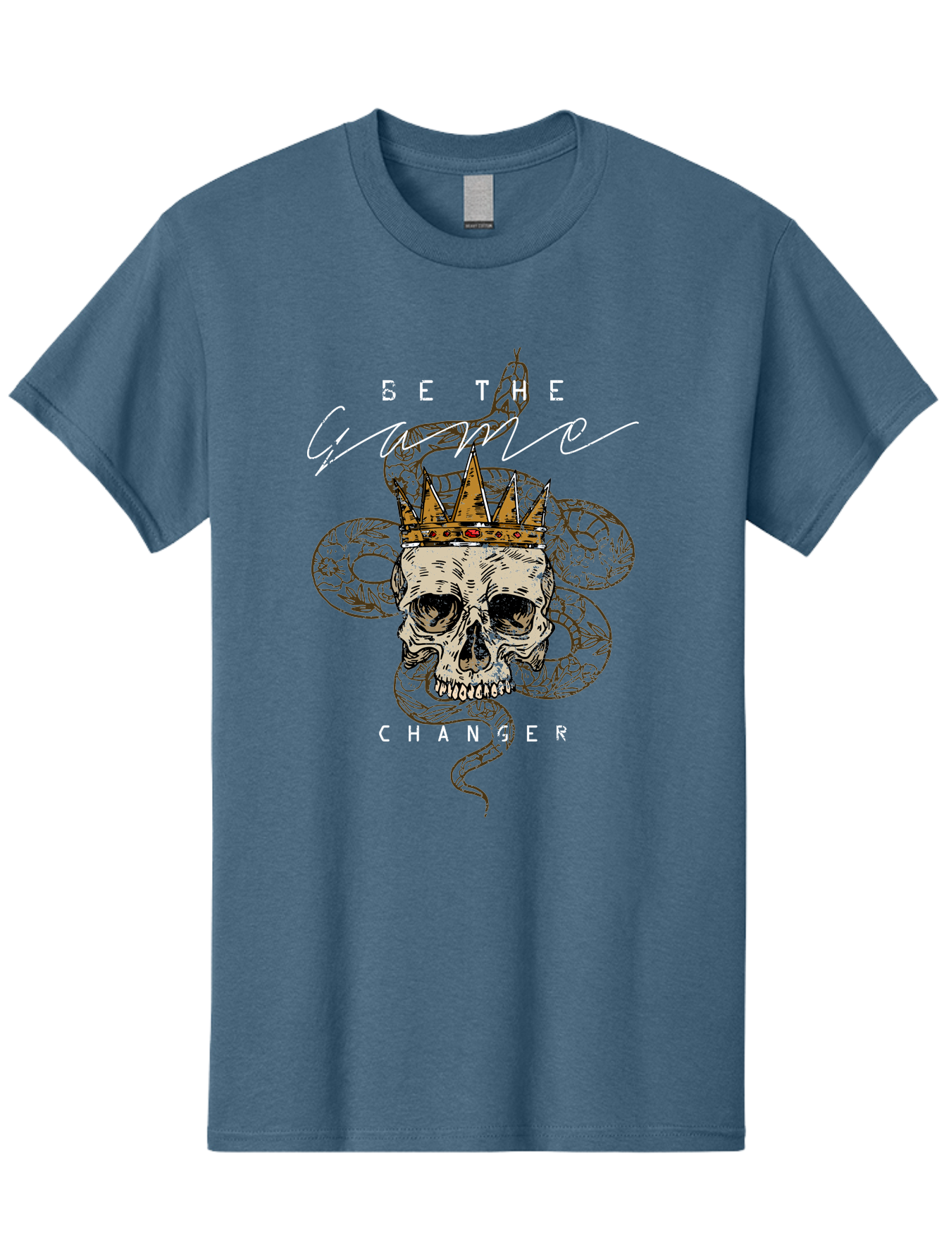 Crown Skull Men'S Graphic Tee, 100% Cotton, Comfortable Casual Summer Wear, Machine Washable, Skull With Crown And Snake, Game Changer, Motivational Quote, Skull Art, Crowned Skull, Snake Illustration, Bold Graphics, Edgy Design, Aae216 23