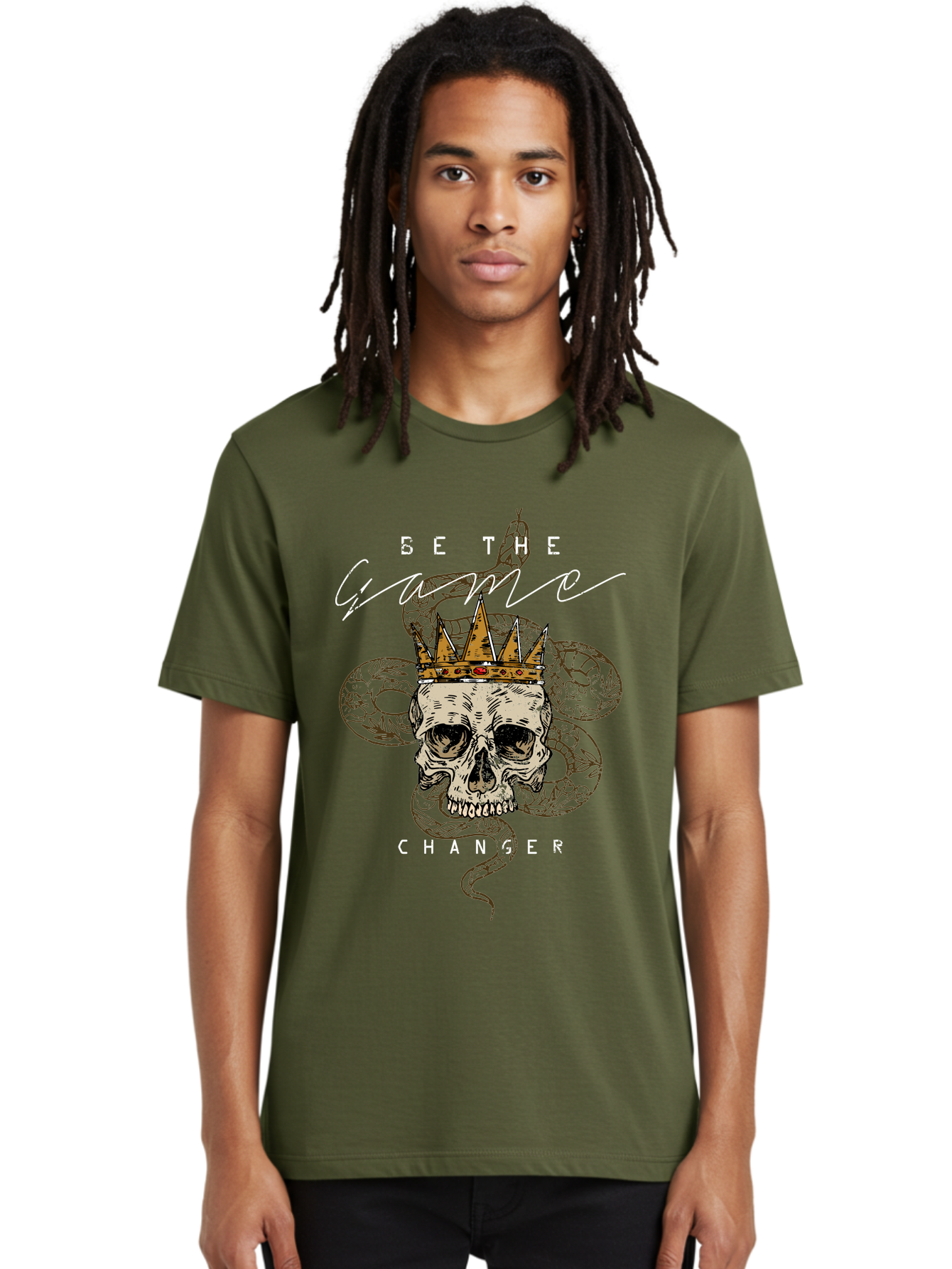 Crown Skull Men'S Graphic Tee, 100% Cotton, Comfortable Casual Summer Wear, Machine Washable, Skull With Crown And Snake, Game Changer, Motivational Quote, Skull Art, Crowned Skull, Snake Illustration, Bold Graphics, Edgy Design, Aae216 22