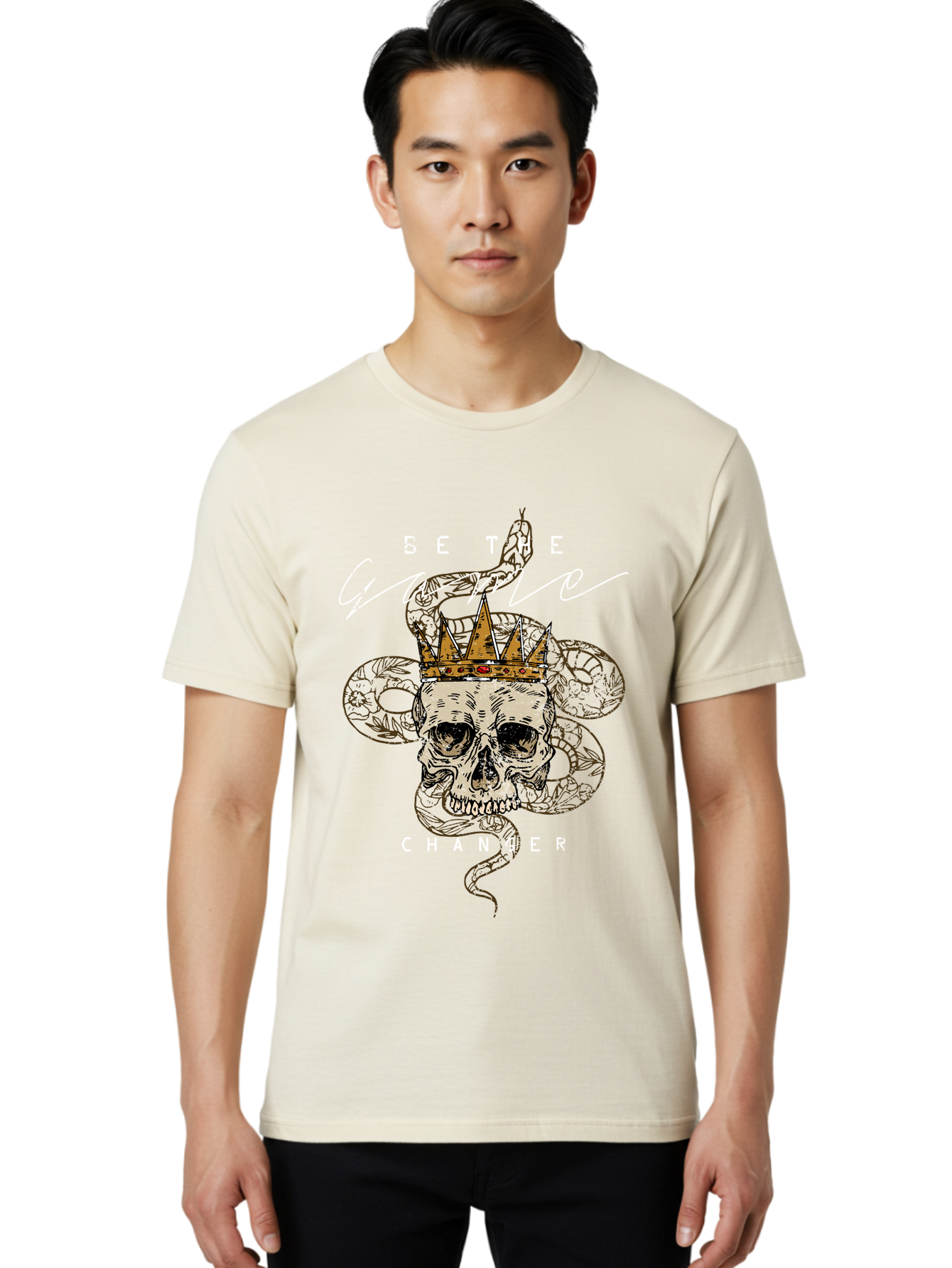 Crown Skull Men'S Graphic Tee, 100% Cotton, Comfortable Casual Summer Wear, Machine Washable, Skull With Crown And Snake, Game Changer, Motivational Quote, Skull Art, Crowned Skull, Snake Illustration, Bold Graphics, Edgy Design, Aae216 18