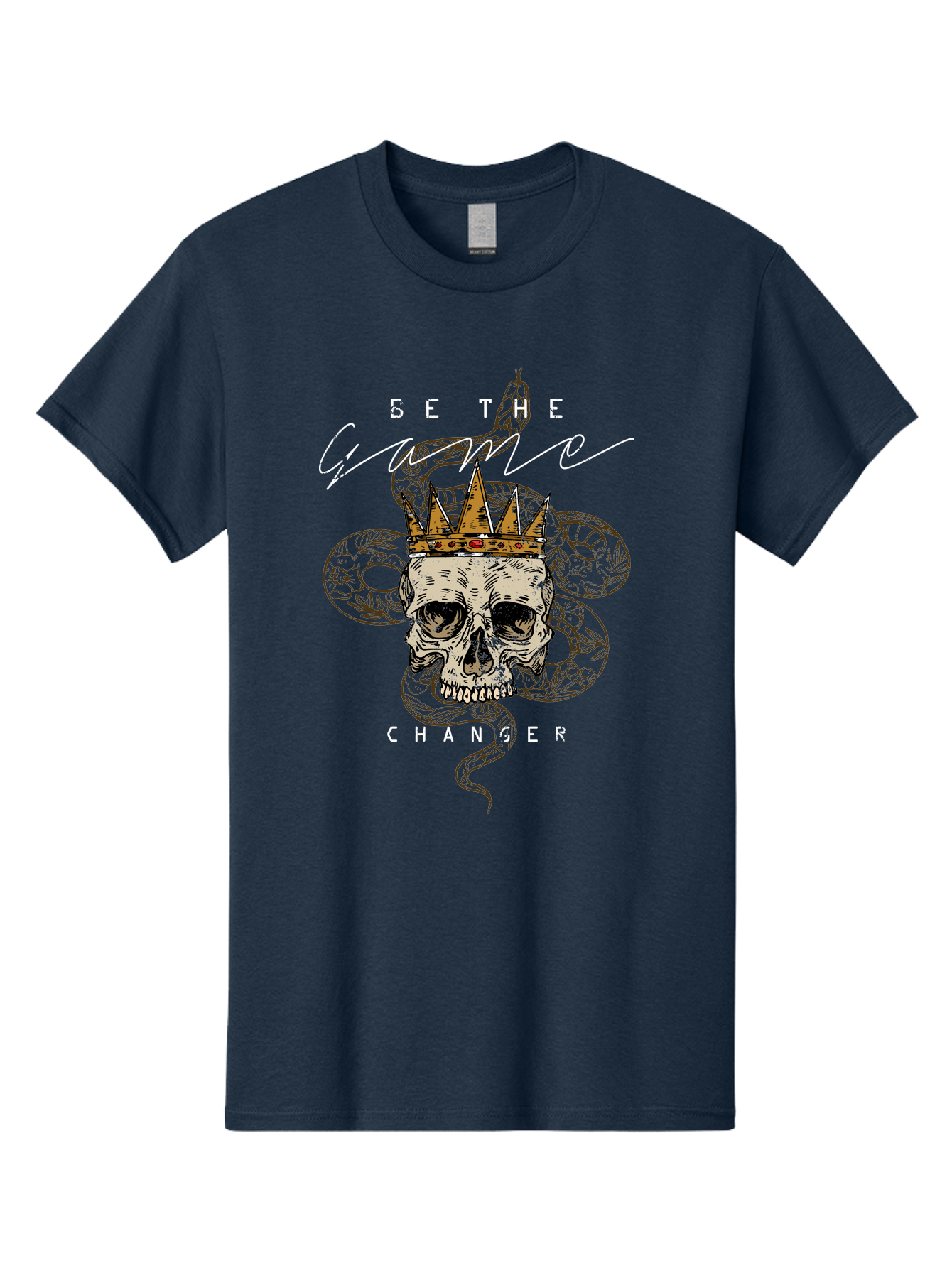 Crown Skull Men'S Graphic Tee, 100% Cotton, Comfortable Casual Summer Wear, Machine Washable, Skull With Crown And Snake, Game Changer, Motivational Quote, Skull Art, Crowned Skull, Snake Illustration, Bold Graphics, Edgy Design, Aae216 25