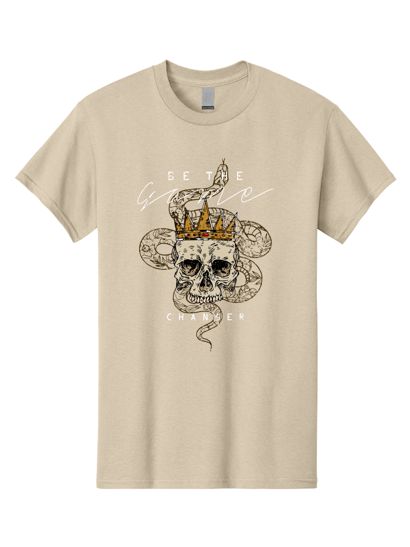 Crown Skull Men'S Graphic Tee, 100% Cotton, Comfortable Casual Summer Wear, Machine Washable, Skull With Crown And Snake, Game Changer, Motivational Quote, Skull Art, Crowned Skull, Snake Illustration, Bold Graphics, Edgy Design, Aae216 15