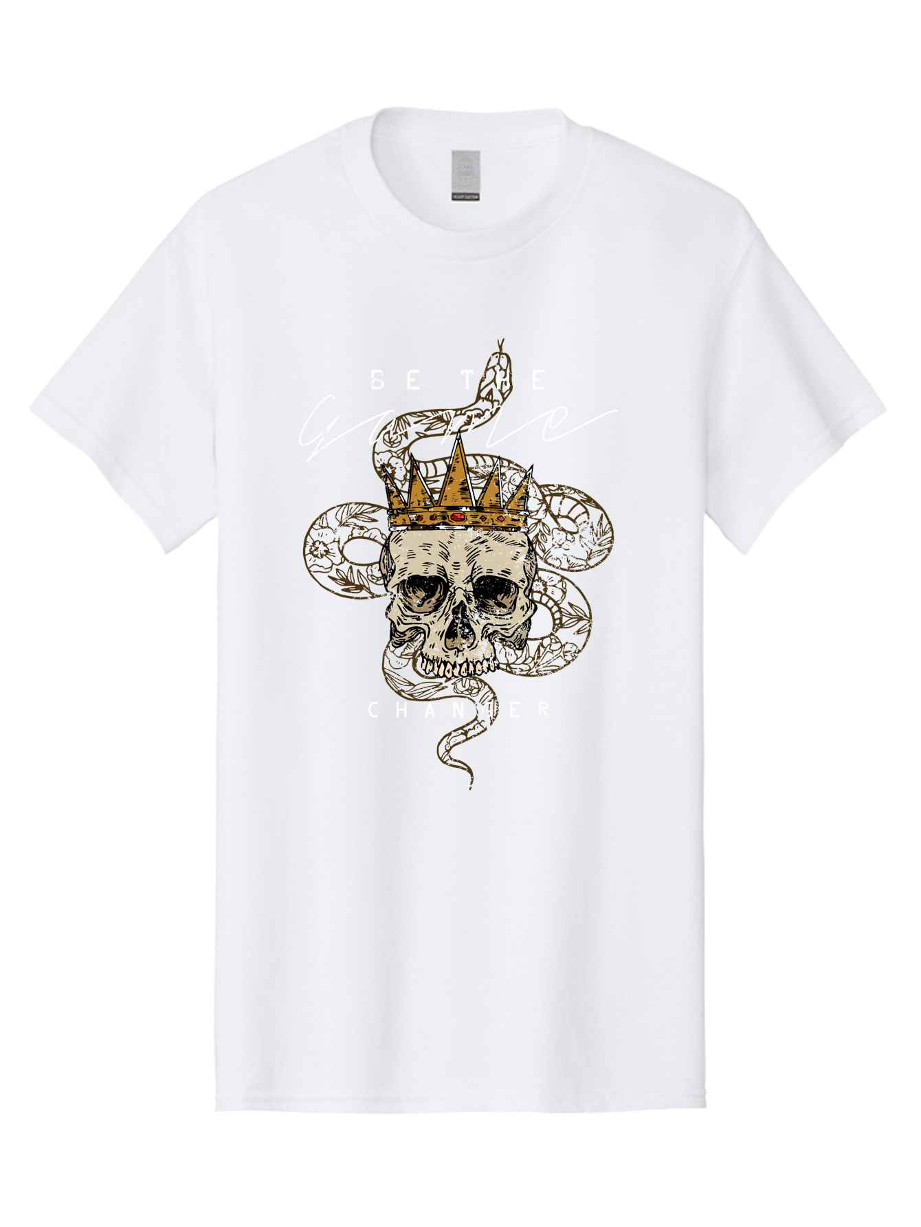 Crown Skull Men'S Graphic Tee, 100% Cotton, Comfortable Casual Summer Wear, Machine Washable, Skull With Crown And Snake, Game Changer, Motivational Quote, Skull Art, Crowned Skull, Snake Illustration, Bold Graphics, Edgy Design, Aae216 11