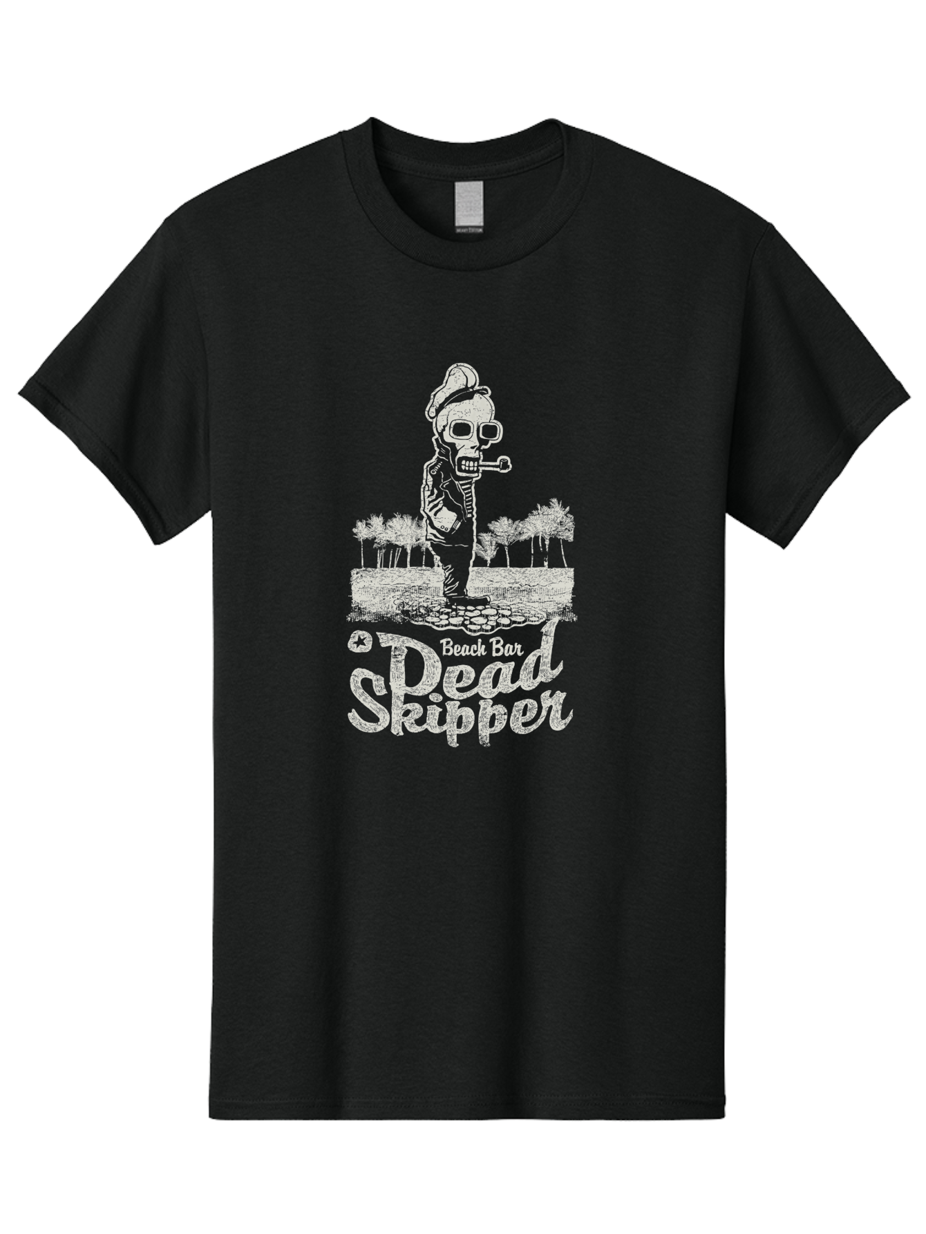 Dead Skipper Skull Men'S Graphic Tee, 100% Cotton, Comfortable Casual Summer Wear, Machine Washable, Skeleton Playing Guitar, Beach Bar Vibes, Tropical Setting, Palm Trees, Rock On, Summer Fun, Coastal Entertainment, Relaxed Atmosphere Aae228 5
