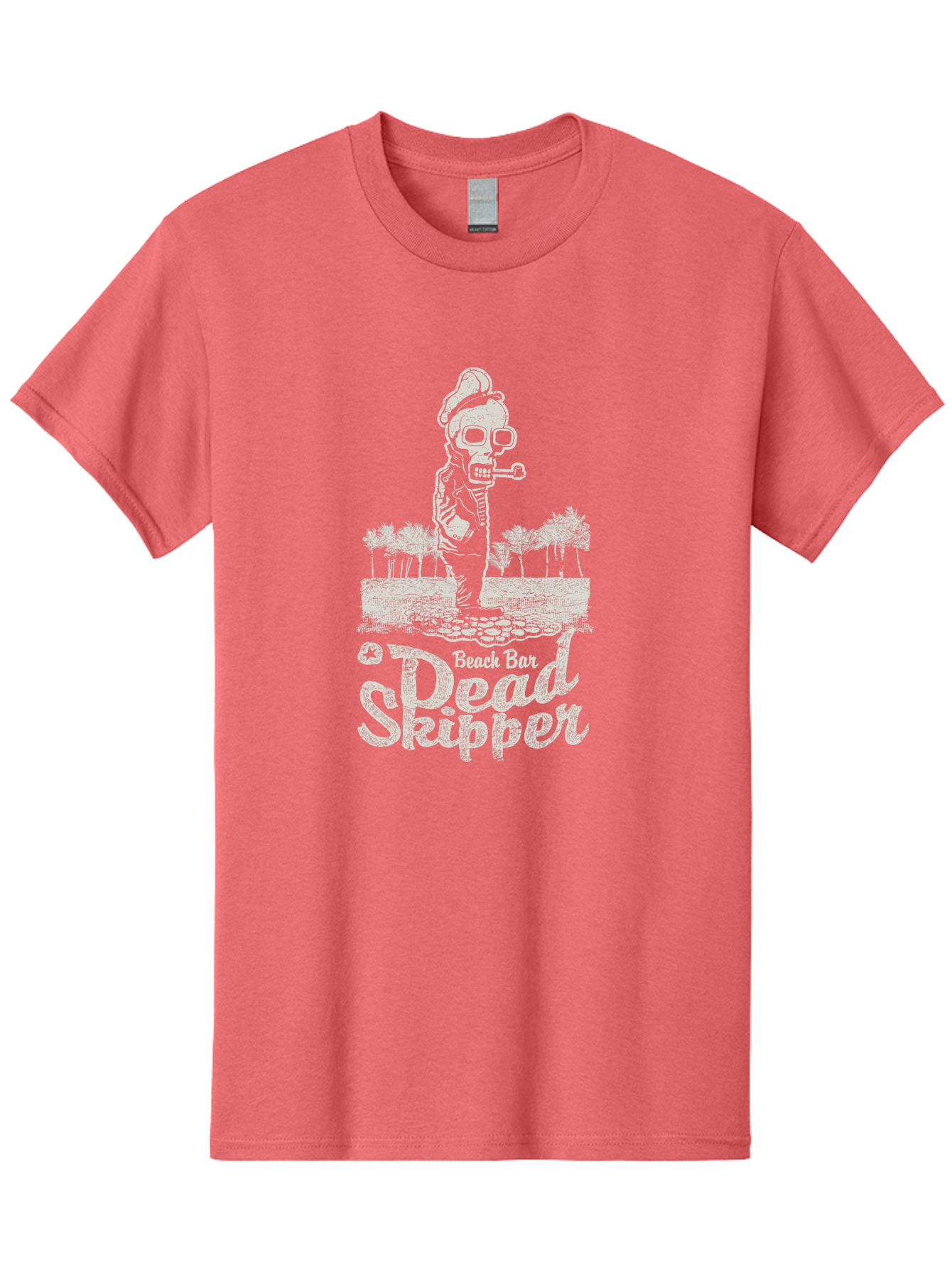 Dead Skipper Skull Men'S Graphic Tee, 100% Cotton, Comfortable Casual Summer Wear, Machine Washable, Skeleton Playing Guitar, Beach Bar Vibes, Tropical Setting, Palm Trees, Rock On, Summer Fun, Coastal Entertainment, Relaxed Atmosphere Aae228 7