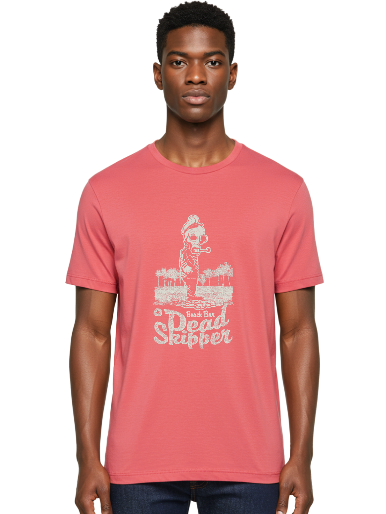Dead Skipper Skull Men'S Graphic Tee, 100% Cotton, Comfortable Casual Summer Wear, Machine Washable, Skeleton Playing Guitar, Beach Bar Vibes, Tropical Setting, Palm Trees, Rock On, Summer Fun, Coastal Entertainment, Relaxed Atmosphere Aae228 22