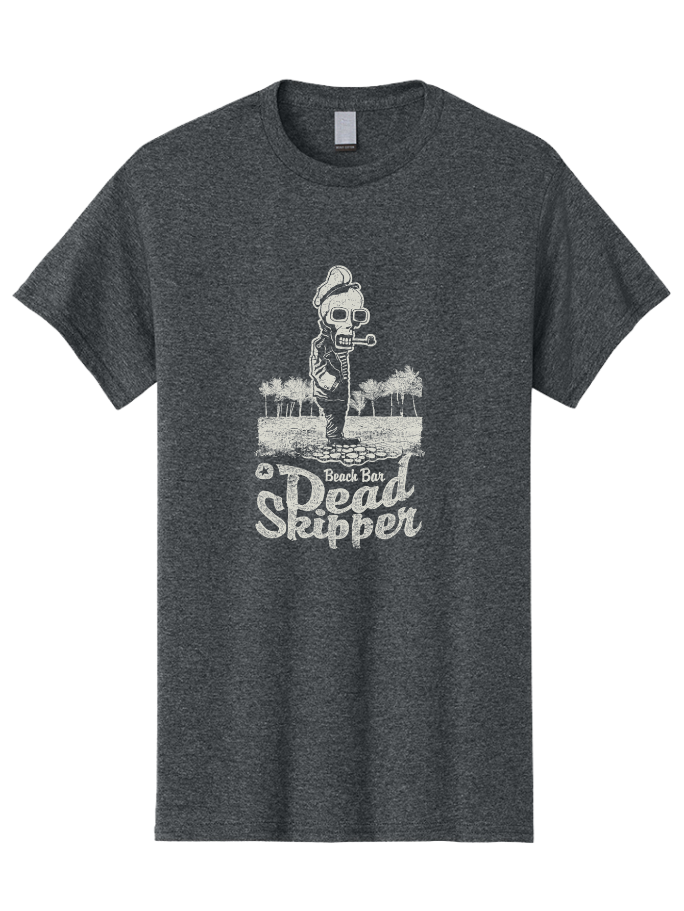 Dead Skipper Skull Men'S Graphic Tee, 100% Cotton, Comfortable Casual Summer Wear, Machine Washable, Skeleton Playing Guitar, Beach Bar Vibes, Tropical Setting, Palm Trees, Rock On, Summer Fun, Coastal Entertainment, Relaxed Atmosphere Aae228 14