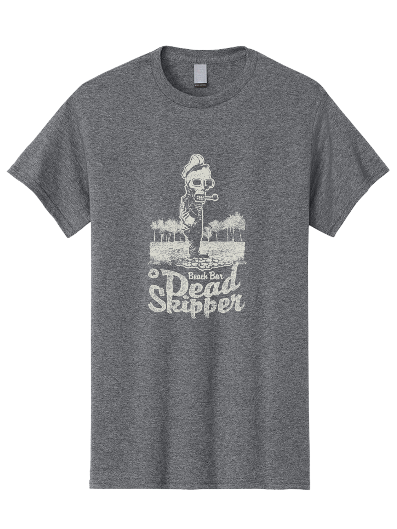 Dead Skipper Skull Men'S Graphic Tee, 100% Cotton, Comfortable Casual Summer Wear, Machine Washable, Skeleton Playing Guitar, Beach Bar Vibes, Tropical Setting, Palm Trees, Rock On, Summer Fun, Coastal Entertainment, Relaxed Atmosphere Aae228 15