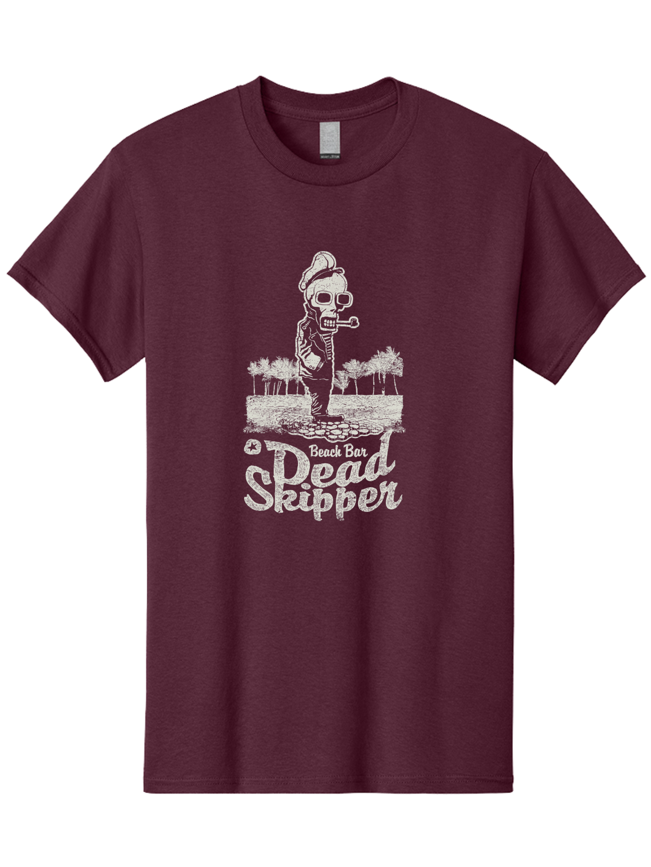 Dead Skipper Skull Men'S Graphic Tee, 100% Cotton, Comfortable Casual Summer Wear, Machine Washable, Skeleton Playing Guitar, Beach Bar Vibes, Tropical Setting, Palm Trees, Rock On, Summer Fun, Coastal Entertainment, Relaxed Atmosphere Aae228 12