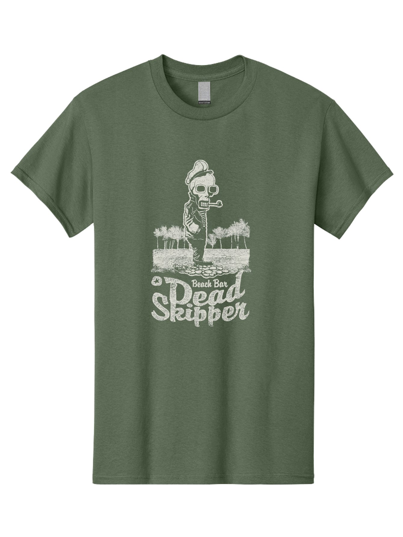 Dead Skipper Skull Men'S Graphic Tee, 100% Cotton, Comfortable Casual Summer Wear, Machine Washable, Skeleton Playing Guitar, Beach Bar Vibes, Tropical Setting, Palm Trees, Rock On, Summer Fun, Coastal Entertainment, Relaxed Atmosphere Aae228 9