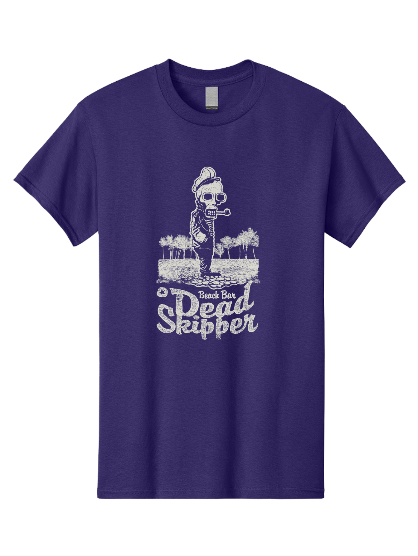 Dead Skipper Skull Men'S Graphic Tee, 100% Cotton, Comfortable Casual Summer Wear, Machine Washable, Skeleton Playing Guitar, Beach Bar Vibes, Tropical Setting, Palm Trees, Rock On, Summer Fun, Coastal Entertainment, Relaxed Atmosphere Aae228 4