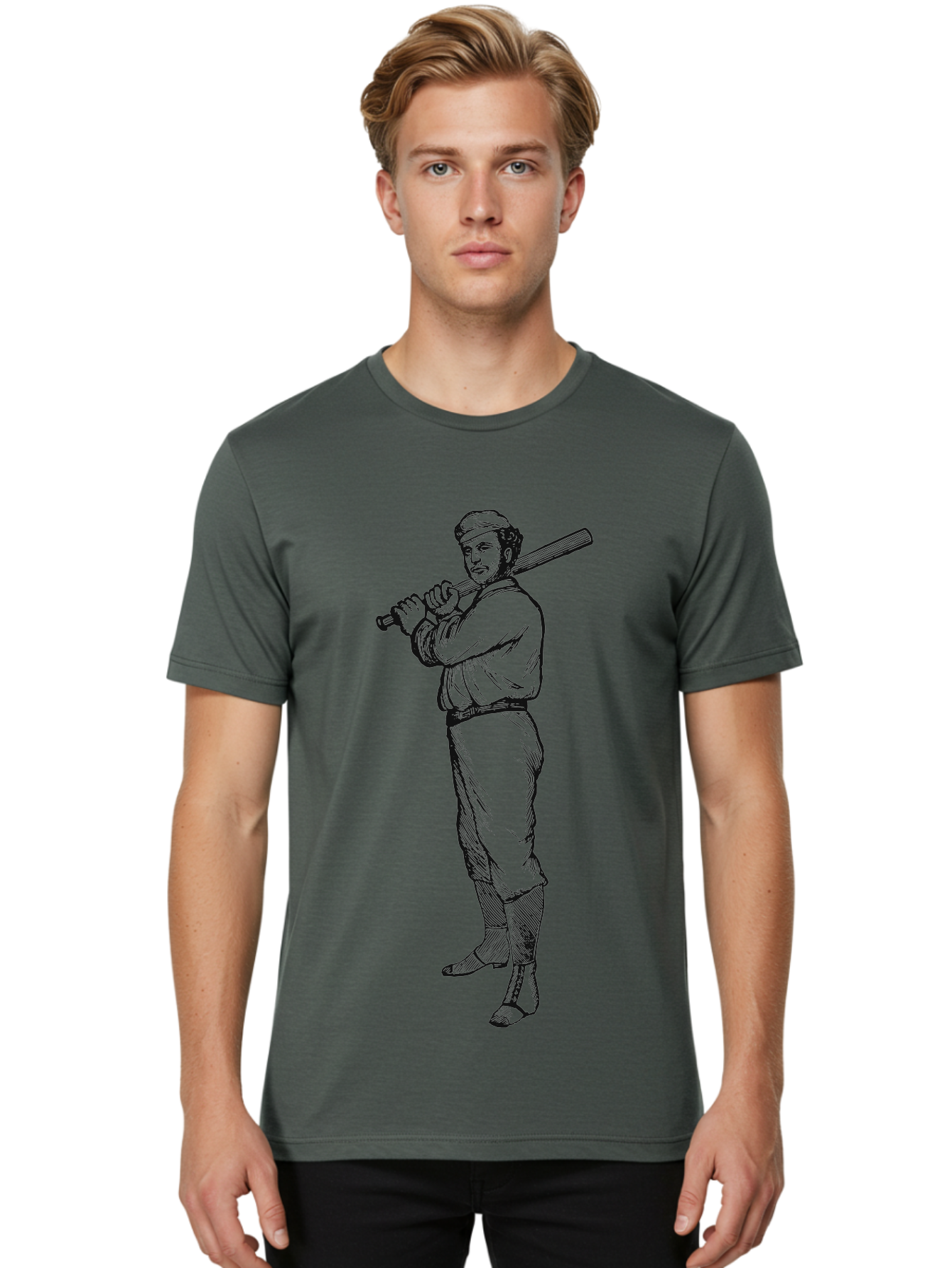 Deadball Era Legend Men'S Graphic Tee, 100% Cotton, Comfortable Casual Summer Wear, Machine Washable, Baseball Player, Vintage Illustration, Baseball Bat, Classic Uniform, Athletic Stance, Sports Nostalgia, Retro Graphics Aae229 16