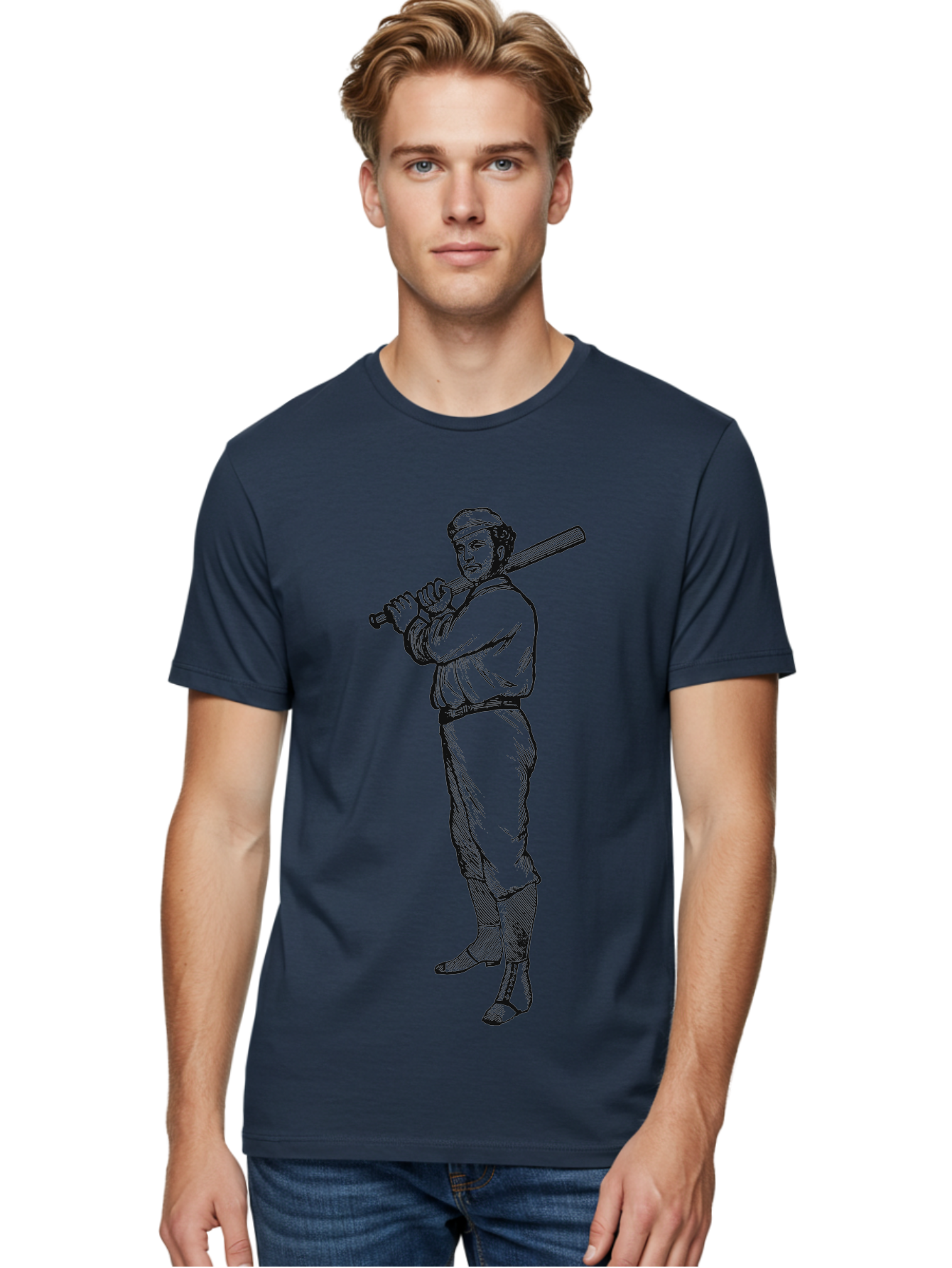 Deadball Era Legend Men'S Graphic Tee, 100% Cotton, Comfortable Casual Summer Wear, Machine Washable, Baseball Player, Vintage Illustration, Baseball Bat, Classic Uniform, Athletic Stance, Sports Nostalgia, Retro Graphics Aae229 4