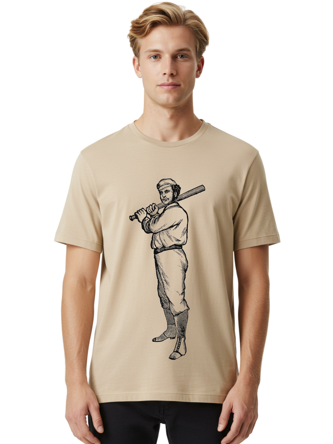 Deadball Era Legend Men'S Graphic Tee, 100% Cotton, Comfortable Casual Summer Wear, Machine Washable, Baseball Player, Vintage Illustration, Baseball Bat, Classic Uniform, Athletic Stance, Sports Nostalgia, Retro Graphics Aae229 12