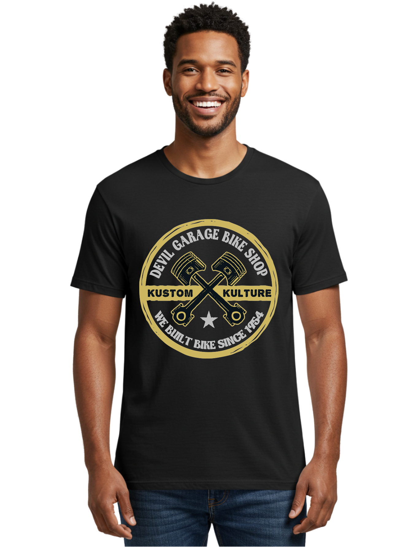 Devil Garage Men'S Graphic Tee, 100% Cotton, Comfortable Casual Summer Wear, Machine Washable, Custom Motorcycle Culture, Kustom Bikes, Bike Shop, Devil Garage, Motorcycle Enthusiasts, Bike Customization, Vintage Bikes, 1954 Legacy Aae233 24