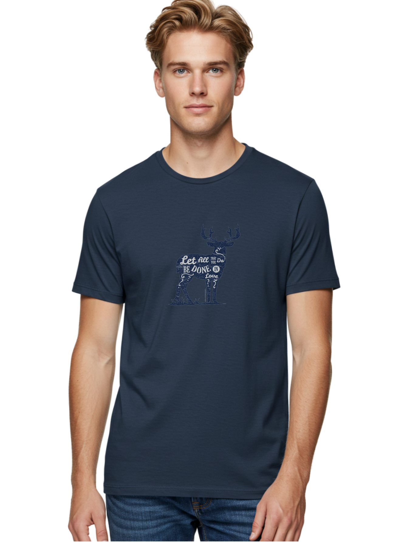 Done In Love Men'S Graphic Tee, 100% Cotton, Comfortable Casual Summer Wear, Machine Washable, Inspirational Deer Design, Motivational Quote, Love Message, Wildlife Art, Typographic Illustration, Positive Affirmation, Creative Typography, Aae242 14
