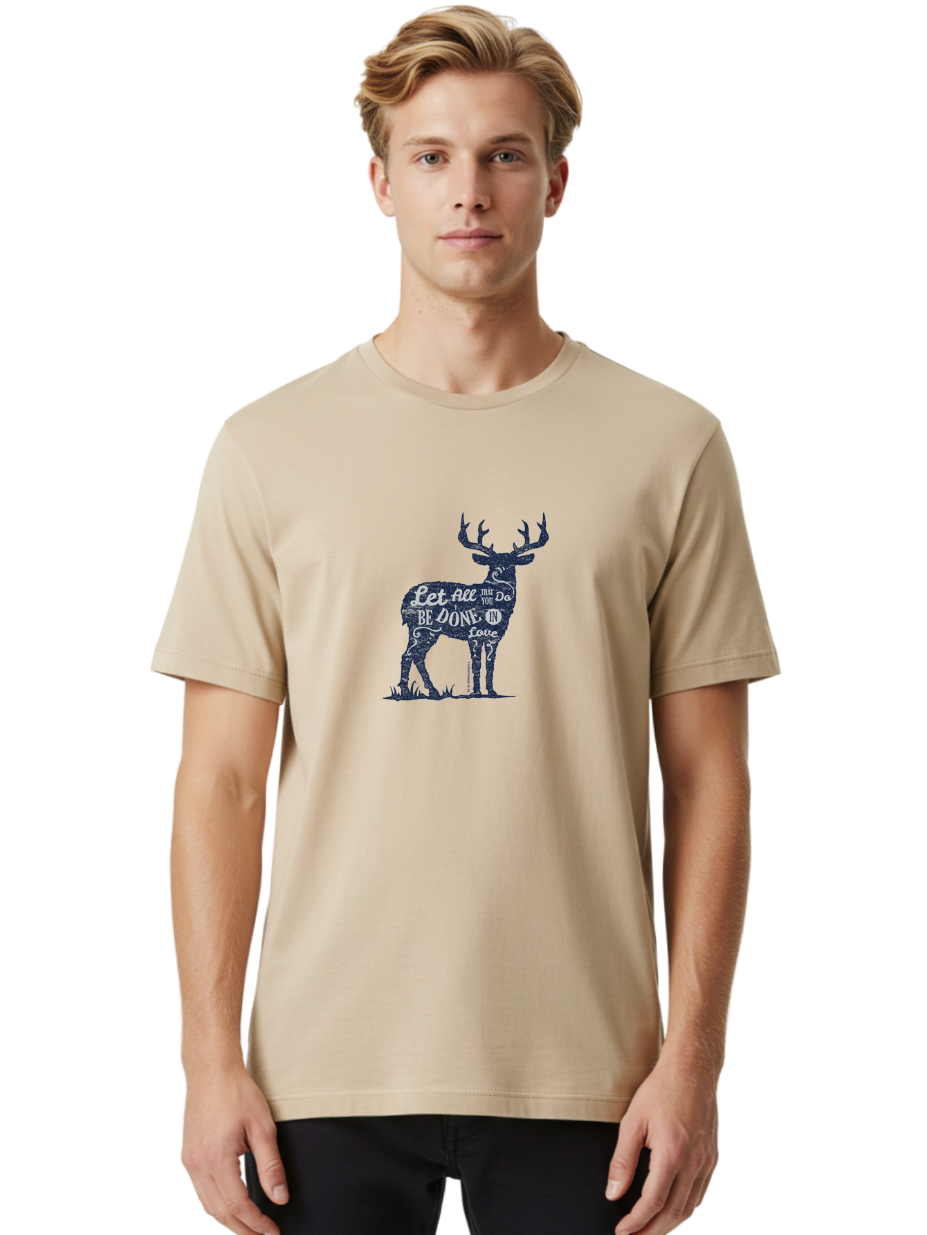 Done In Love Men'S Graphic Tee, 100% Cotton, Comfortable Casual Summer Wear, Machine Washable, Inspirational Deer Design, Motivational Quote, Love Message, Wildlife Art, Typographic Illustration, Positive Affirmation, Creative Typography, Aae242 24