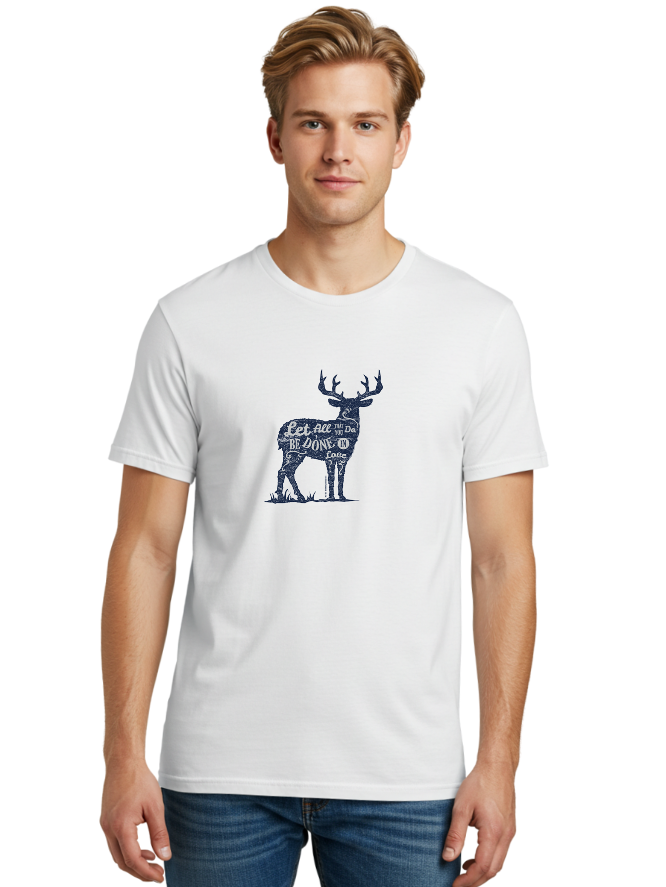 Done In Love Men'S Graphic Tee, 100% Cotton, Comfortable Casual Summer Wear, Machine Washable, Inspirational Deer Design, Motivational Quote, Love Message, Wildlife Art, Typographic Illustration, Positive Affirmation, Creative Typography, Aae242 10