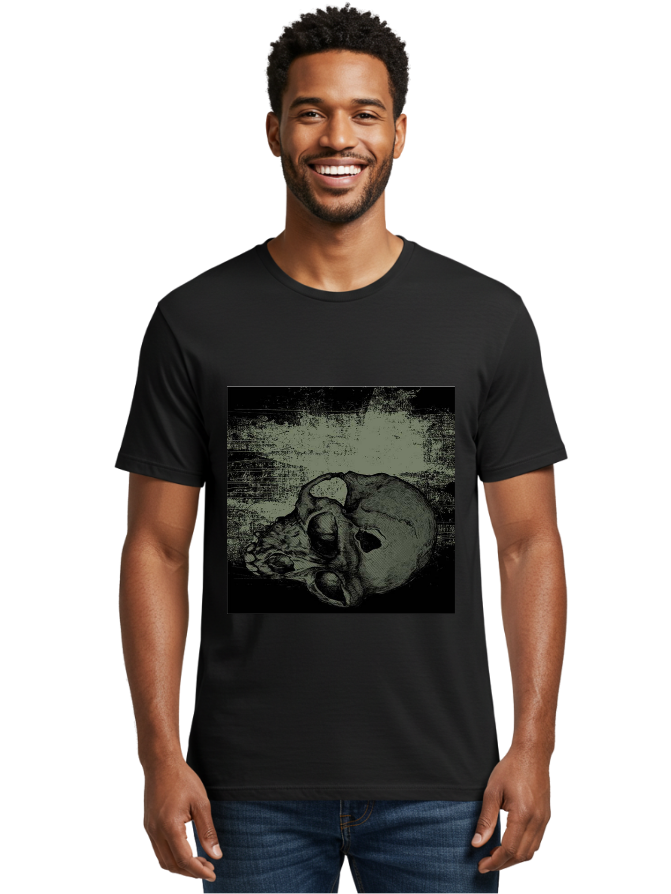 Echo Of Death Men'S Graphic Tee, 100% Cotton, Comfortable Casual Summer Wear, Machine Washable, Dark Artwork, Gothic Illustration, Human Skull, Grunge Style, Mysterious Ambiance, Eerie Atmosphere, Monochromatic Tones Aae251 24