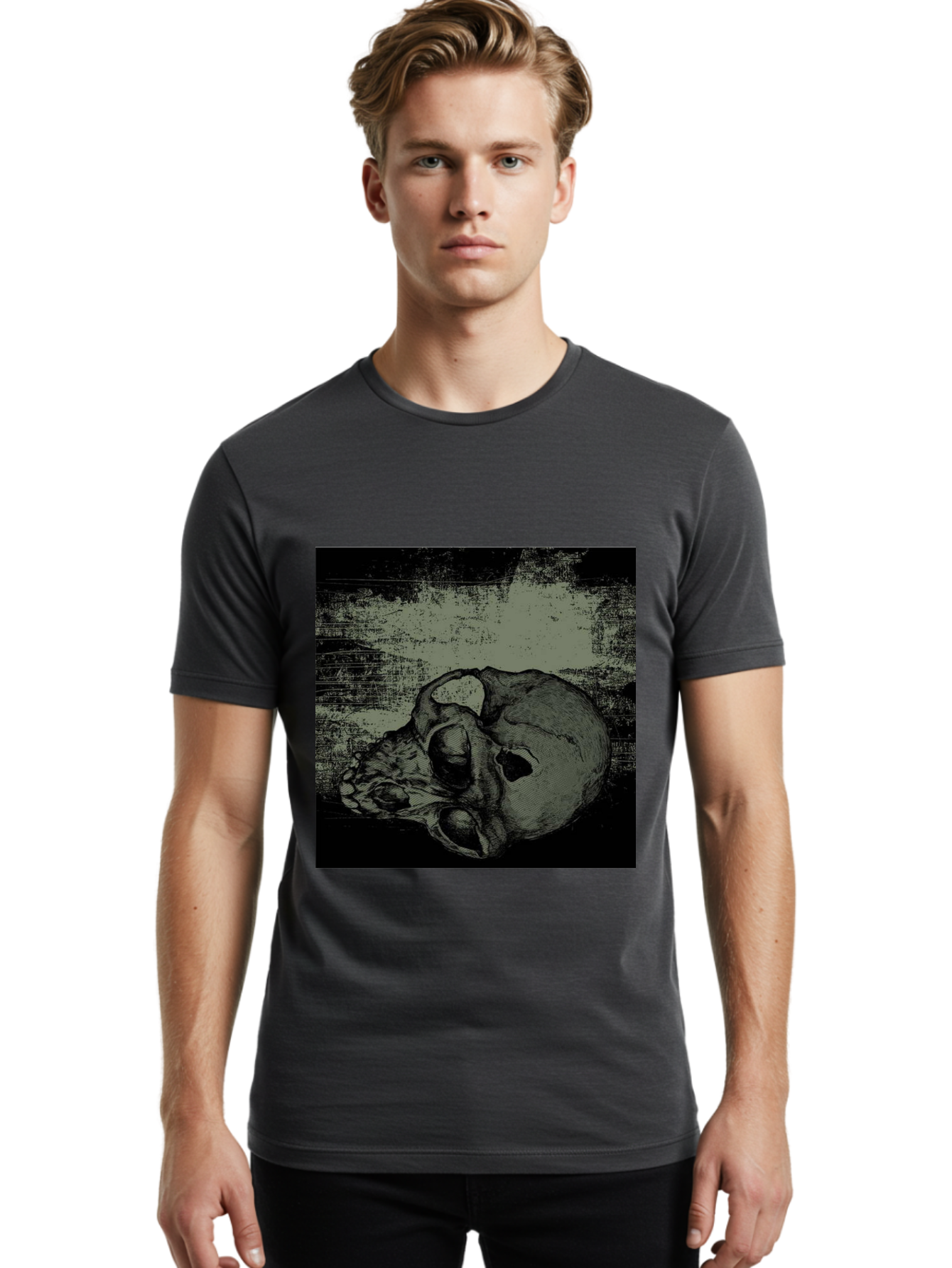 Echo Of Death Men'S Graphic Tee, 100% Cotton, Comfortable Casual Summer Wear, Machine Washable, Dark Artwork, Gothic Illustration, Human Skull, Grunge Style, Mysterious Ambiance, Eerie Atmosphere, Monochromatic Tones Aae251 12