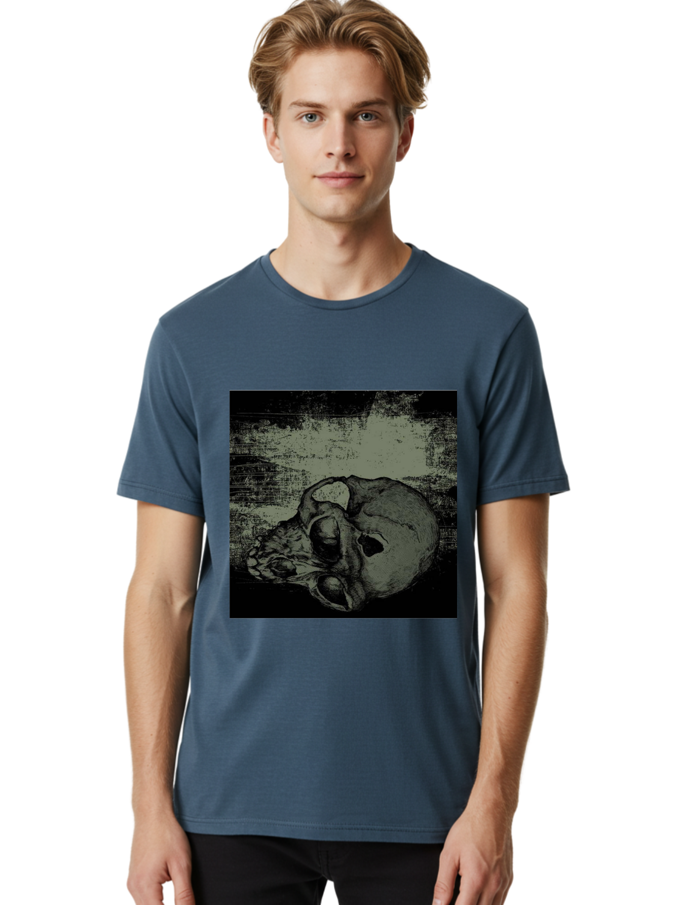 Echo Of Death Men'S Graphic Tee, 100% Cotton, Comfortable Casual Summer Wear, Machine Washable, Dark Artwork, Gothic Illustration, Human Skull, Grunge Style, Mysterious Ambiance, Eerie Atmosphere, Monochromatic Tones Aae251 18