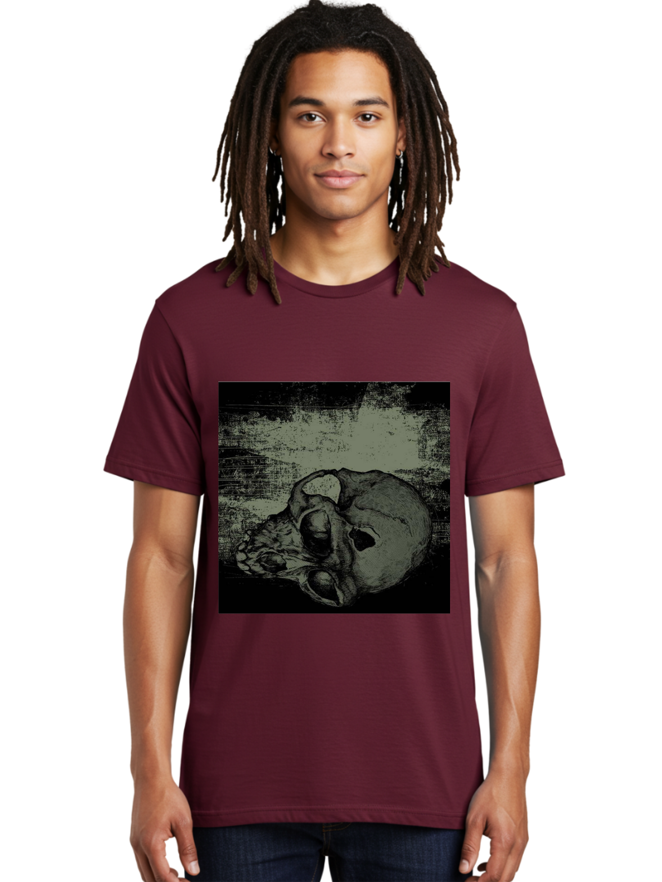 Echo Of Death Men'S Graphic Tee, 100% Cotton, Comfortable Casual Summer Wear, Machine Washable, Dark Artwork, Gothic Illustration, Human Skull, Grunge Style, Mysterious Ambiance, Eerie Atmosphere, Monochromatic Tones Aae251 14