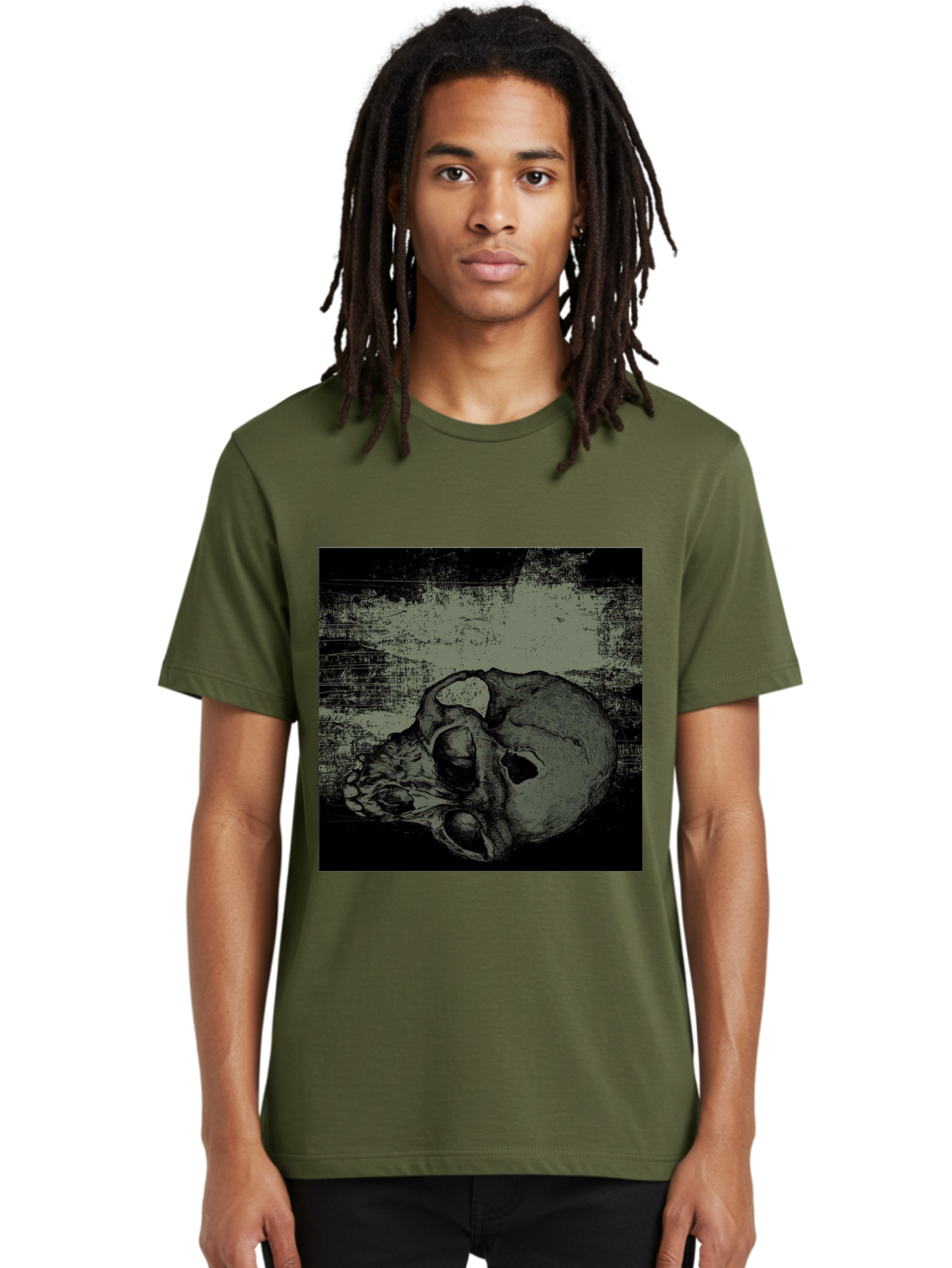Echo Of Death Men'S Graphic Tee, 100% Cotton, Comfortable Casual Summer Wear, Machine Washable, Dark Artwork, Gothic Illustration, Human Skull, Grunge Style, Mysterious Ambiance, Eerie Atmosphere, Monochromatic Tones Aae251 26