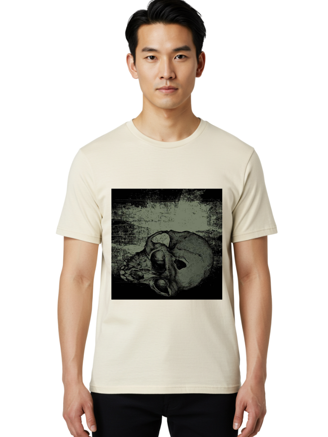Echo Of Death Men'S Graphic Tee, 100% Cotton, Comfortable Casual Summer Wear, Machine Washable, Dark Artwork, Gothic Illustration, Human Skull, Grunge Style, Mysterious Ambiance, Eerie Atmosphere, Monochromatic Tones Aae251 8