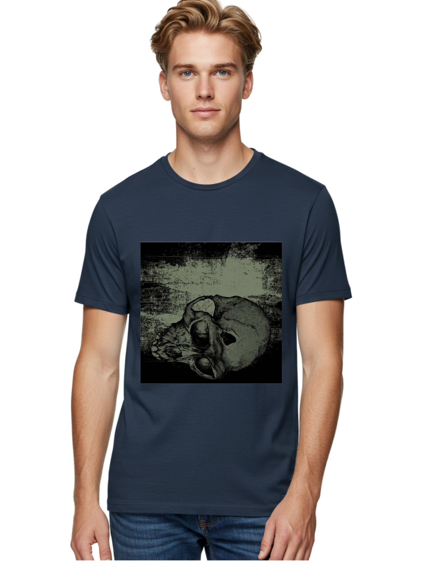 Echo Of Death Men'S Graphic Tee, 100% Cotton, Comfortable Casual Summer Wear, Machine Washable, Dark Artwork, Gothic Illustration, Human Skull, Grunge Style, Mysterious Ambiance, Eerie Atmosphere, Monochromatic Tones Aae251 16