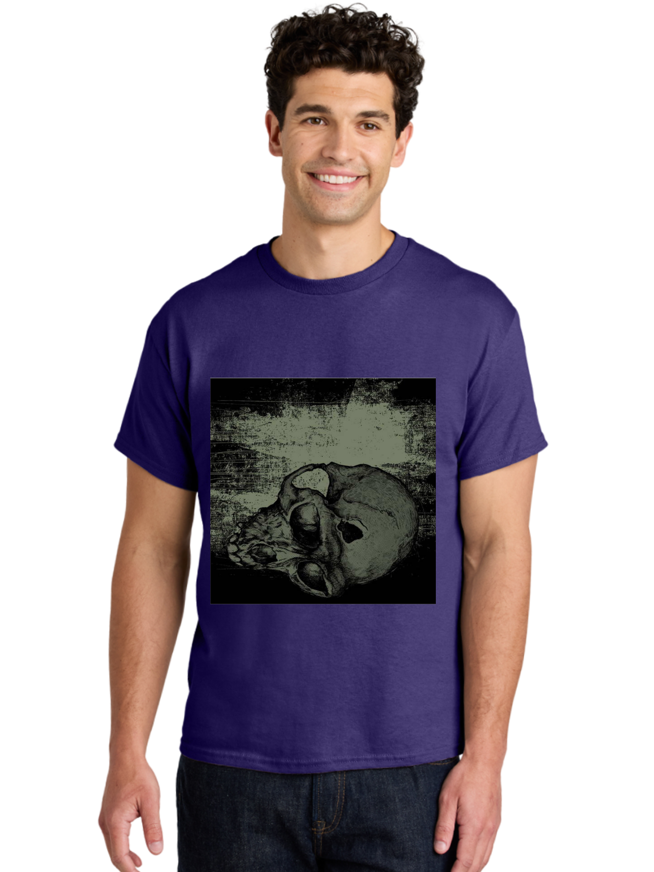Echo Of Death Men'S Graphic Tee, 100% Cotton, Comfortable Casual Summer Wear, Machine Washable, Dark Artwork, Gothic Illustration, Human Skull, Grunge Style, Mysterious Ambiance, Eerie Atmosphere, Monochromatic Tones Aae251 20
