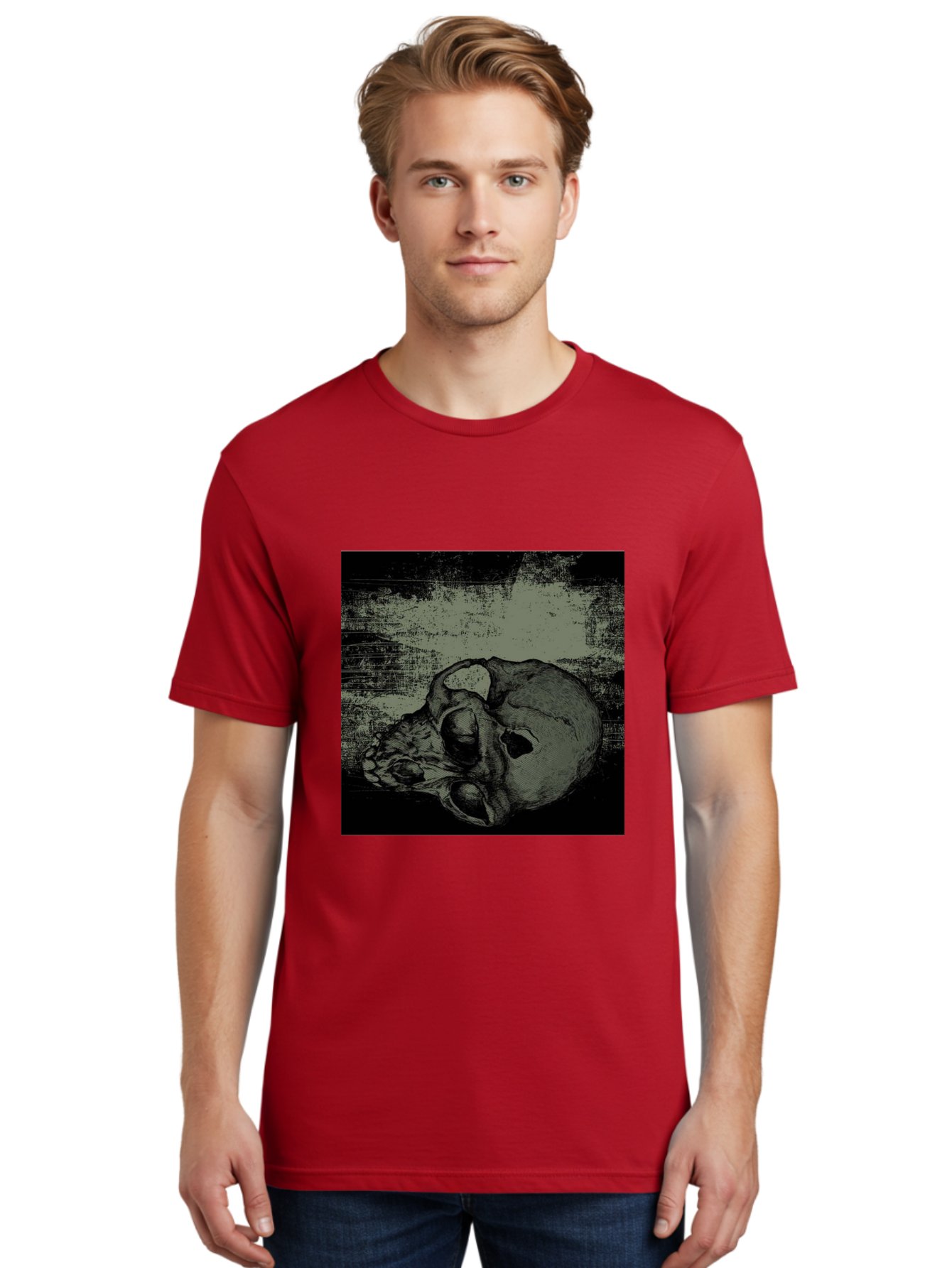 Echo Of Death Men'S Graphic Tee, 100% Cotton, Comfortable Casual Summer Wear, Machine Washable, Dark Artwork, Gothic Illustration, Human Skull, Grunge Style, Mysterious Ambiance, Eerie Atmosphere, Monochromatic Tones Aae251 4