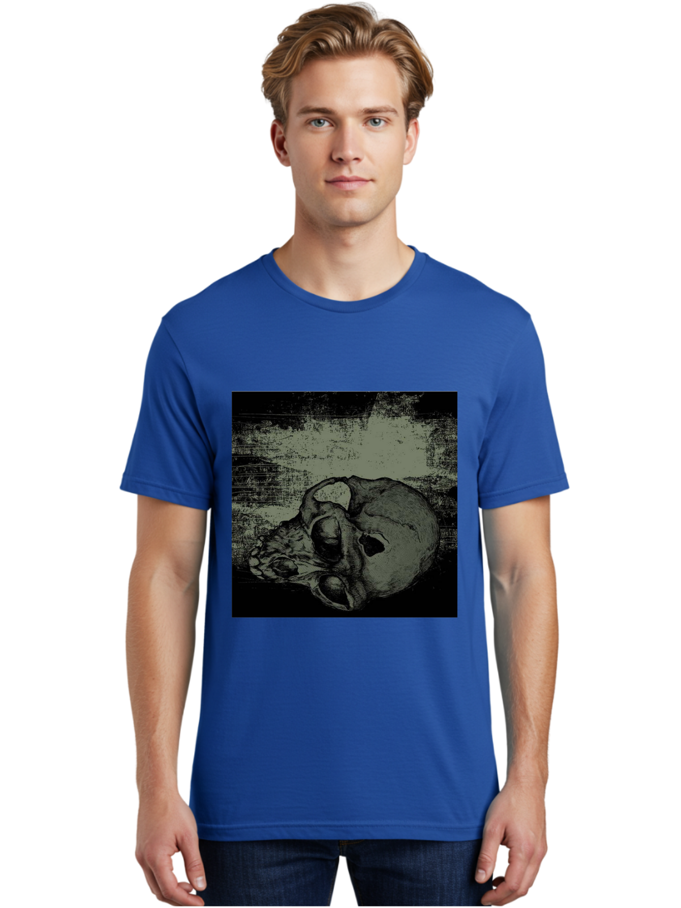 Echo Of Death Men'S Graphic Tee, 100% Cotton, Comfortable Casual Summer Wear, Machine Washable, Dark Artwork, Gothic Illustration, Human Skull, Grunge Style, Mysterious Ambiance, Eerie Atmosphere, Monochromatic Tones Aae251 22