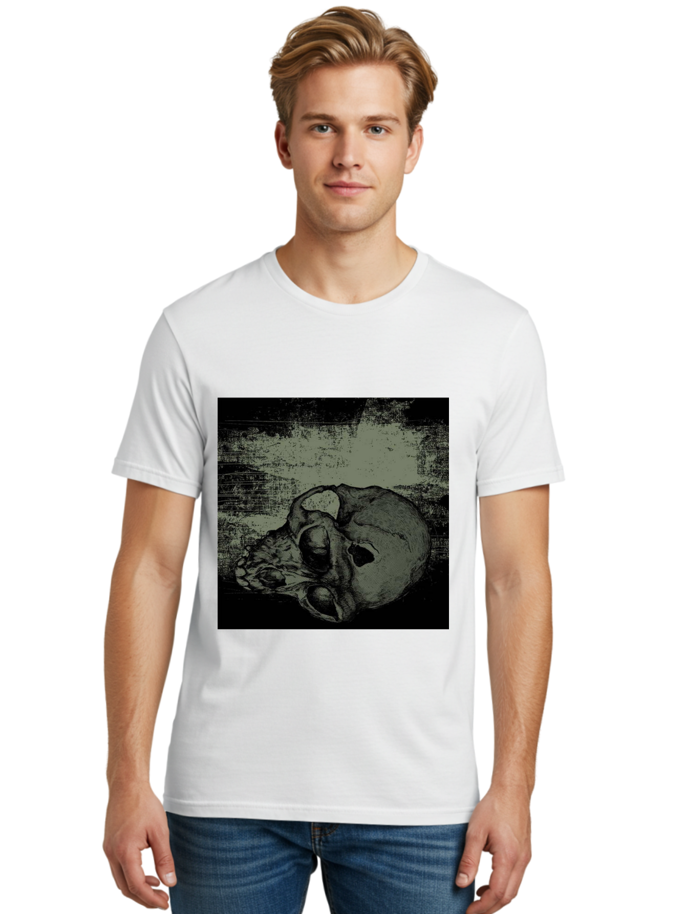 Echo Of Death Men'S Graphic Tee, 100% Cotton, Comfortable Casual Summer Wear, Machine Washable, Dark Artwork, Gothic Illustration, Human Skull, Grunge Style, Mysterious Ambiance, Eerie Atmosphere, Monochromatic Tones Aae251 6
