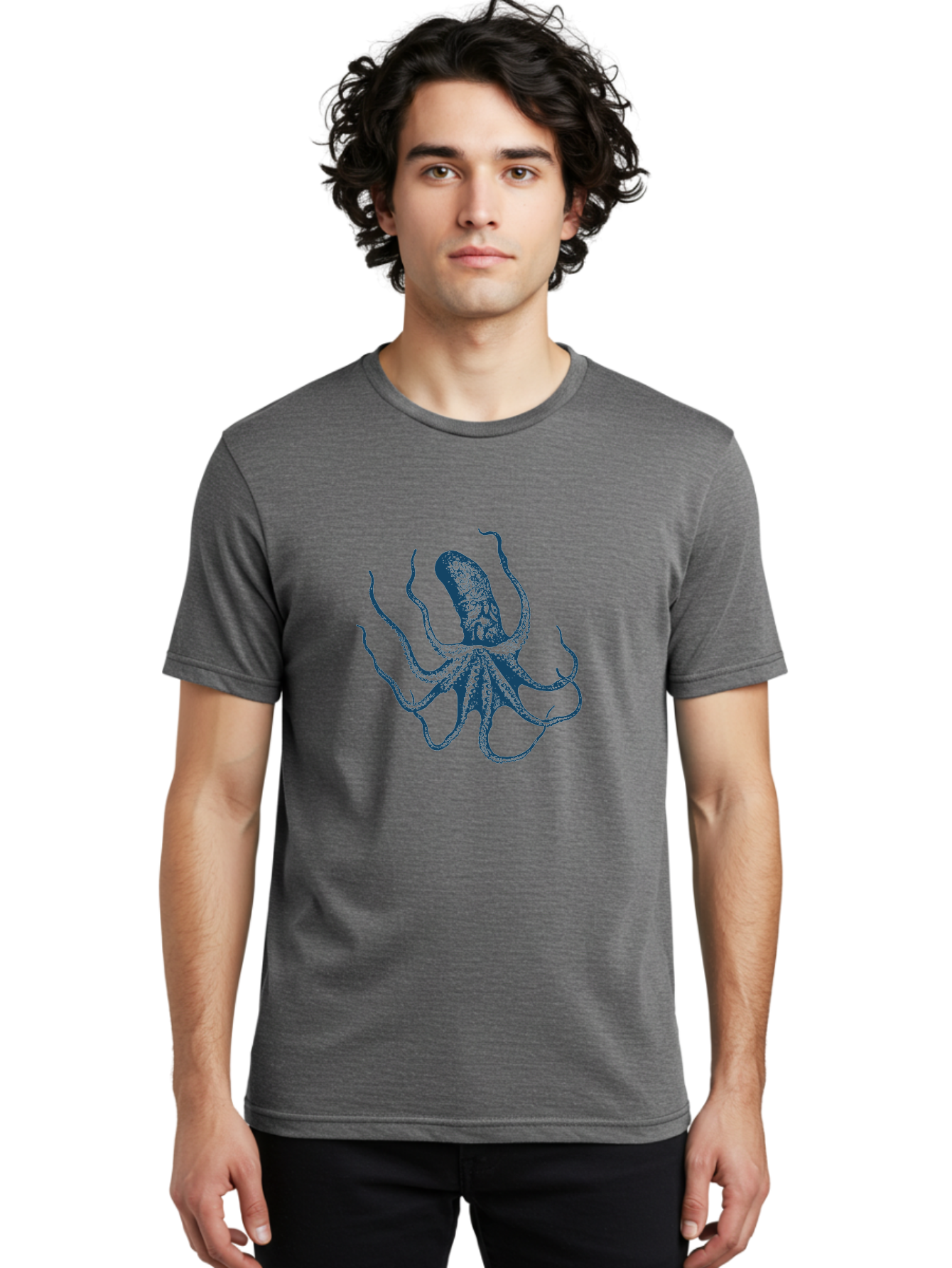Eight-Legged Sea Monster Men'S Graphic Tee, 100% Cotton, Comfortable Casual Summer Wear, Machine Washable, Octopus Illustration, Blue Octopus, Sea Creature, Underwater Life, Marine Animal, Ocean Dweller, Cephalopod, Tentacles, Squid-Like, Aae255 20