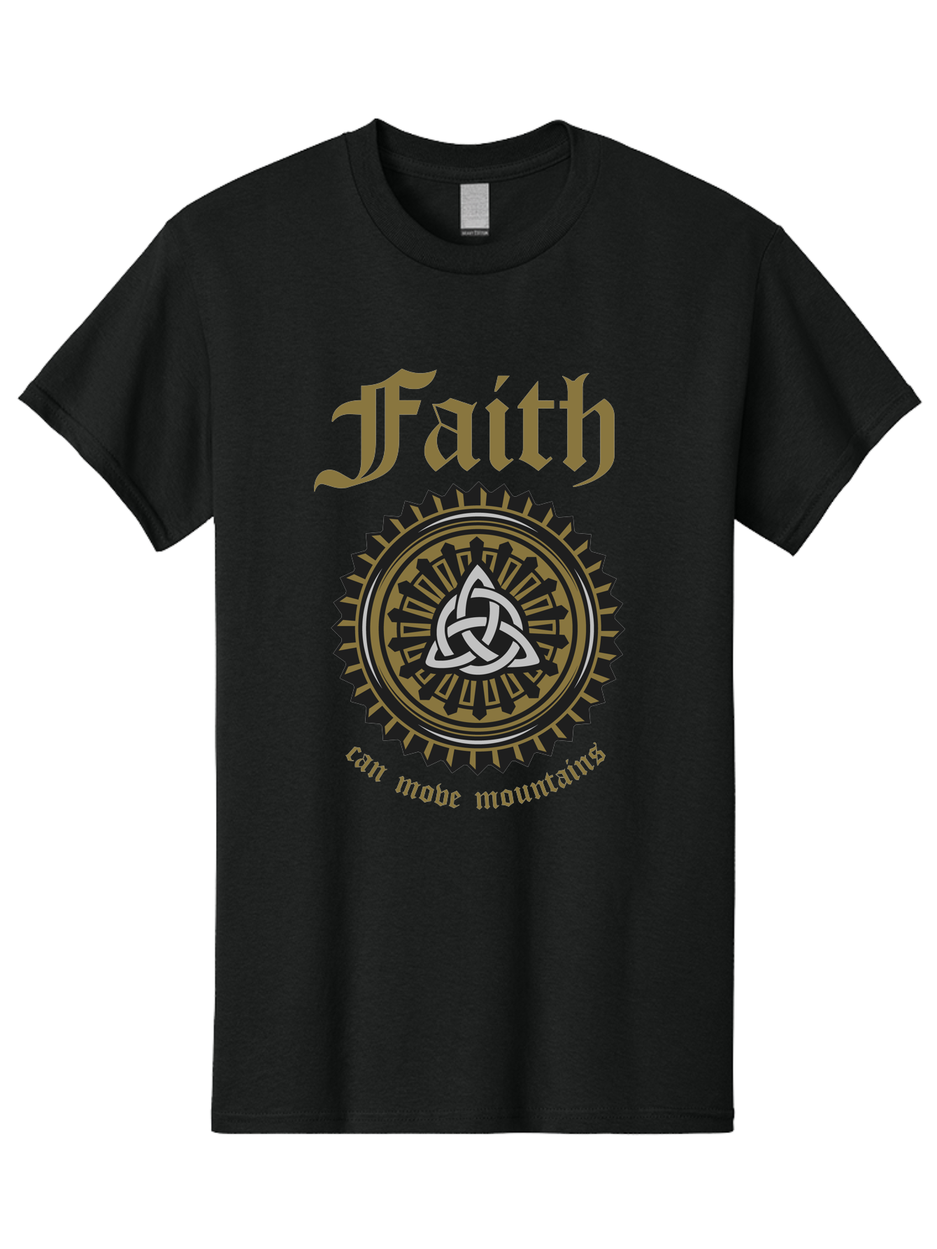 Faith Can Move Mountains Men'S Graphic Tee, 100% Cotton, Comfortable Casual Summer Wear, Machine Washable, Faith Symbol, Celtic Knot Design, Spiritual Emblem, Run Made Manifest, Ancient Celtic Art, Mystical Patterns, Sacred Geometry, Aae270 27