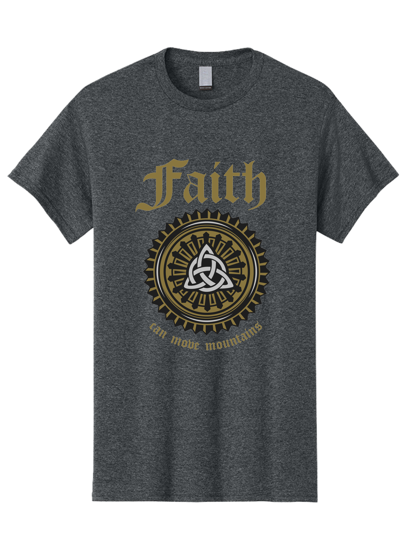 Faith Can Move Mountains Men'S Graphic Tee, 100% Cotton, Comfortable Casual Summer Wear, Machine Washable, Faith Symbol, Celtic Knot Design, Spiritual Emblem, Run Made Manifest, Ancient Celtic Art, Mystical Patterns, Sacred Geometry, Aae270 21