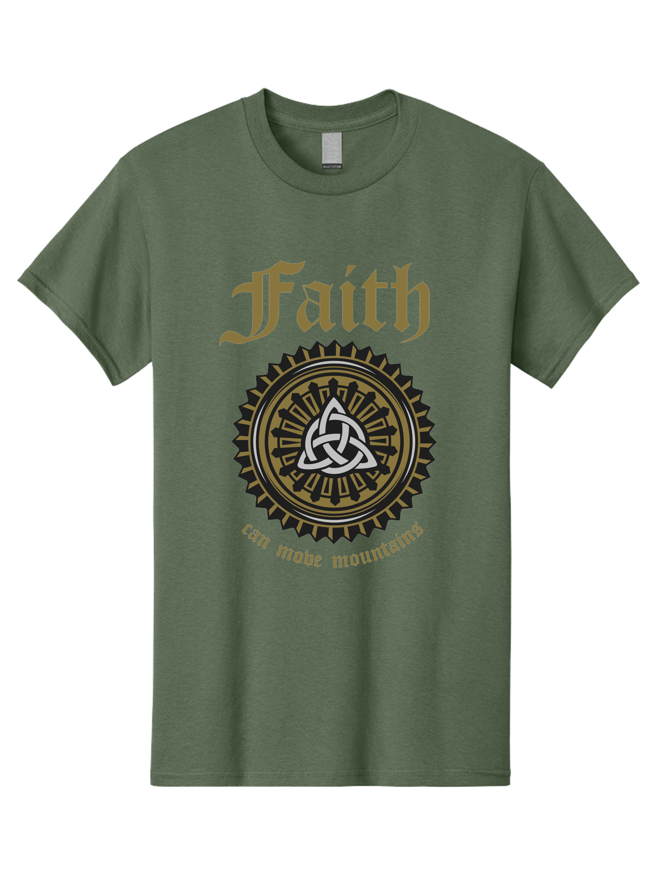 Faith Can Move Mountains Men'S Graphic Tee, 100% Cotton, Comfortable Casual Summer Wear, Machine Washable, Faith Symbol, Celtic Knot Design, Spiritual Emblem, Run Made Manifest, Ancient Celtic Art, Mystical Patterns, Sacred Geometry, Aae270 5