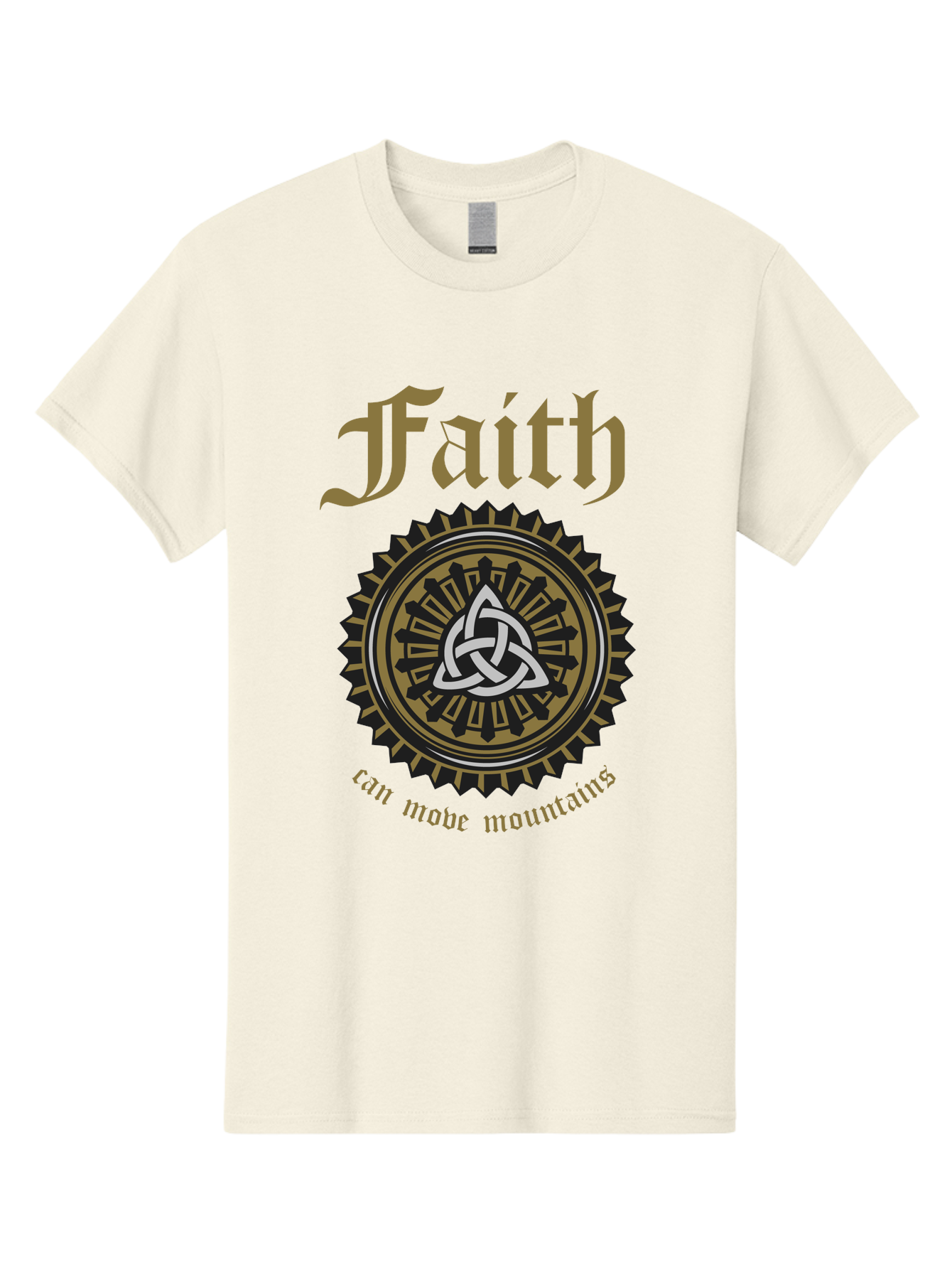 Faith Can Move Mountains Men'S Graphic Tee, 100% Cotton, Comfortable Casual Summer Wear, Machine Washable, Faith Symbol, Celtic Knot Design, Spiritual Emblem, Run Made Manifest, Ancient Celtic Art, Mystical Patterns, Sacred Geometry, Aae270 3