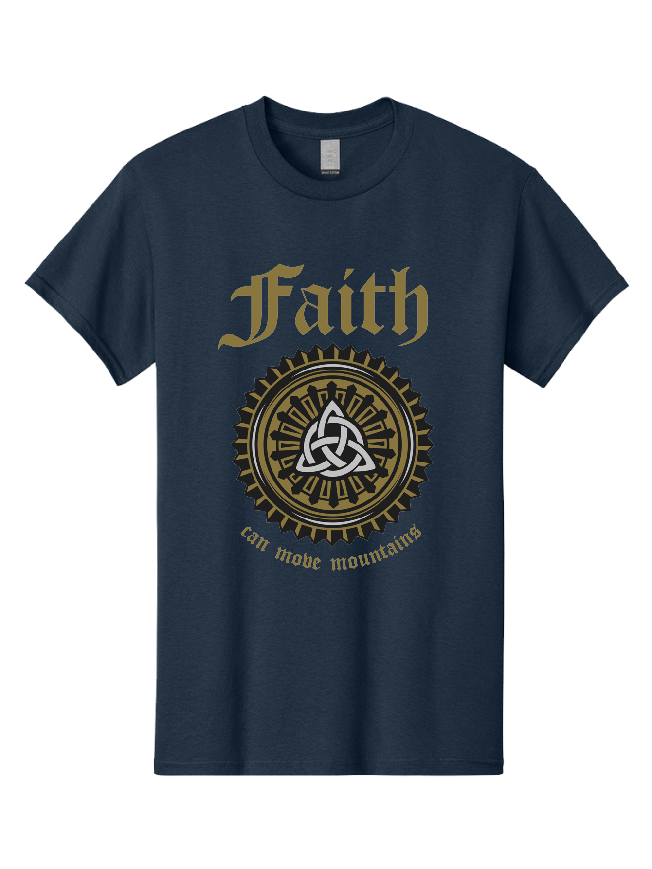 Faith Can Move Mountains Men'S Graphic Tee, 100% Cotton, Comfortable Casual Summer Wear, Machine Washable, Faith Symbol, Celtic Knot Design, Spiritual Emblem, Run Made Manifest, Ancient Celtic Art, Mystical Patterns, Sacred Geometry, Aae270 11
