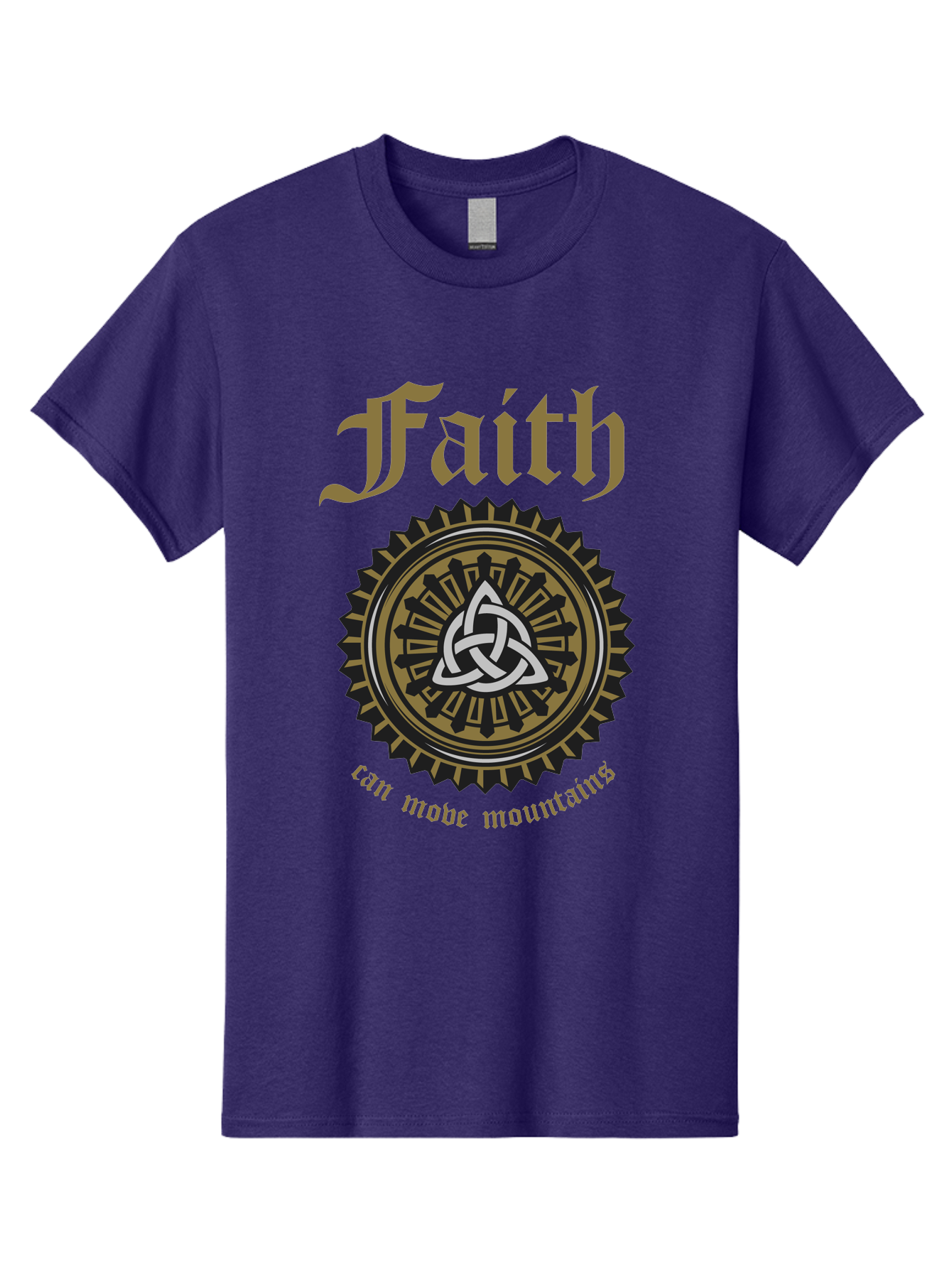Faith Can Move Mountains Men'S Graphic Tee, 100% Cotton, Comfortable Casual Summer Wear, Machine Washable, Faith Symbol, Celtic Knot Design, Spiritual Emblem, Run Made Manifest, Ancient Celtic Art, Mystical Patterns, Sacred Geometry, Aae270 23