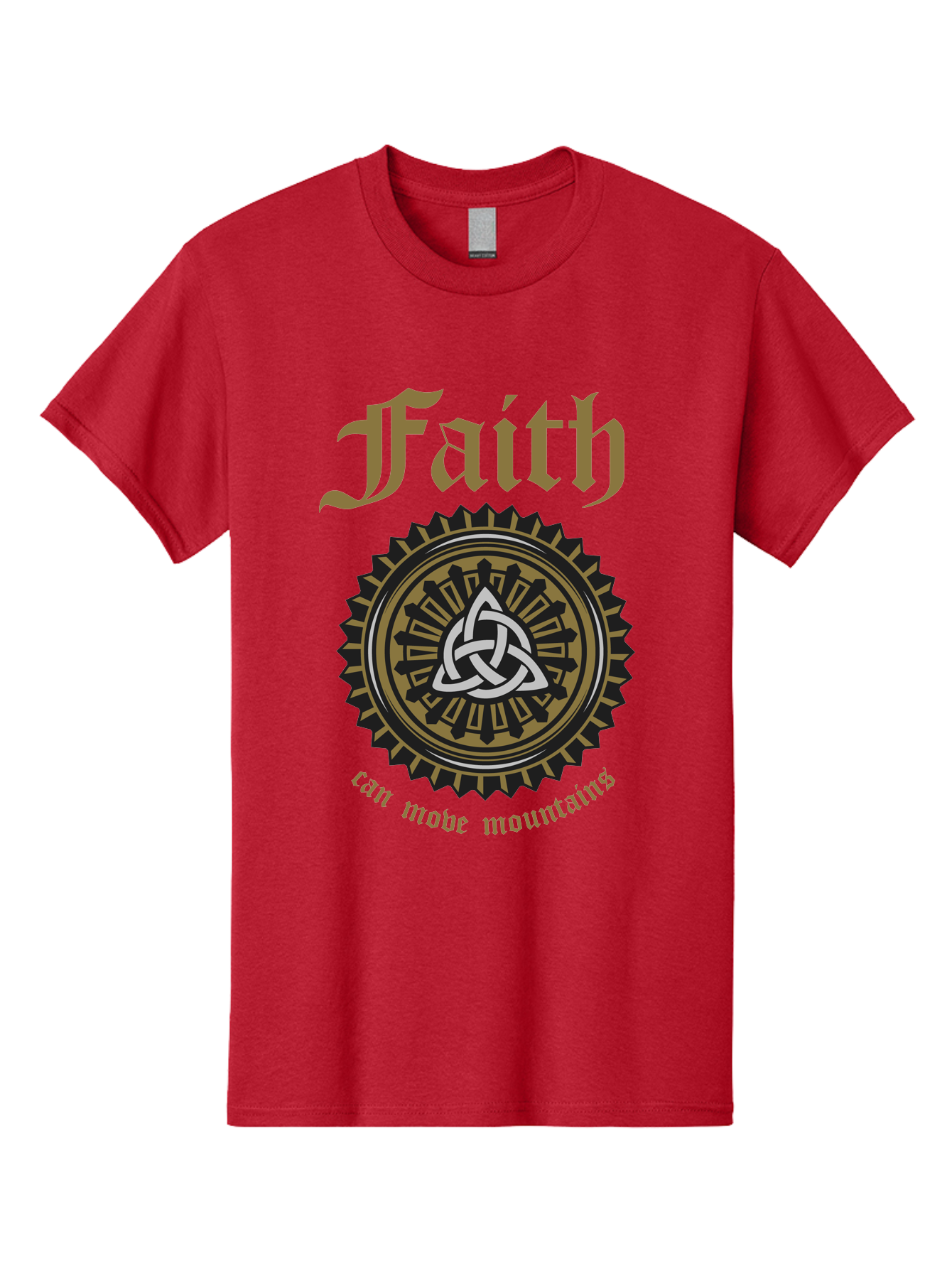 Faith Can Move Mountains Men'S Graphic Tee, 100% Cotton, Comfortable Casual Summer Wear, Machine Washable, Faith Symbol, Celtic Knot Design, Spiritual Emblem, Run Made Manifest, Ancient Celtic Art, Mystical Patterns, Sacred Geometry, Aae270 29