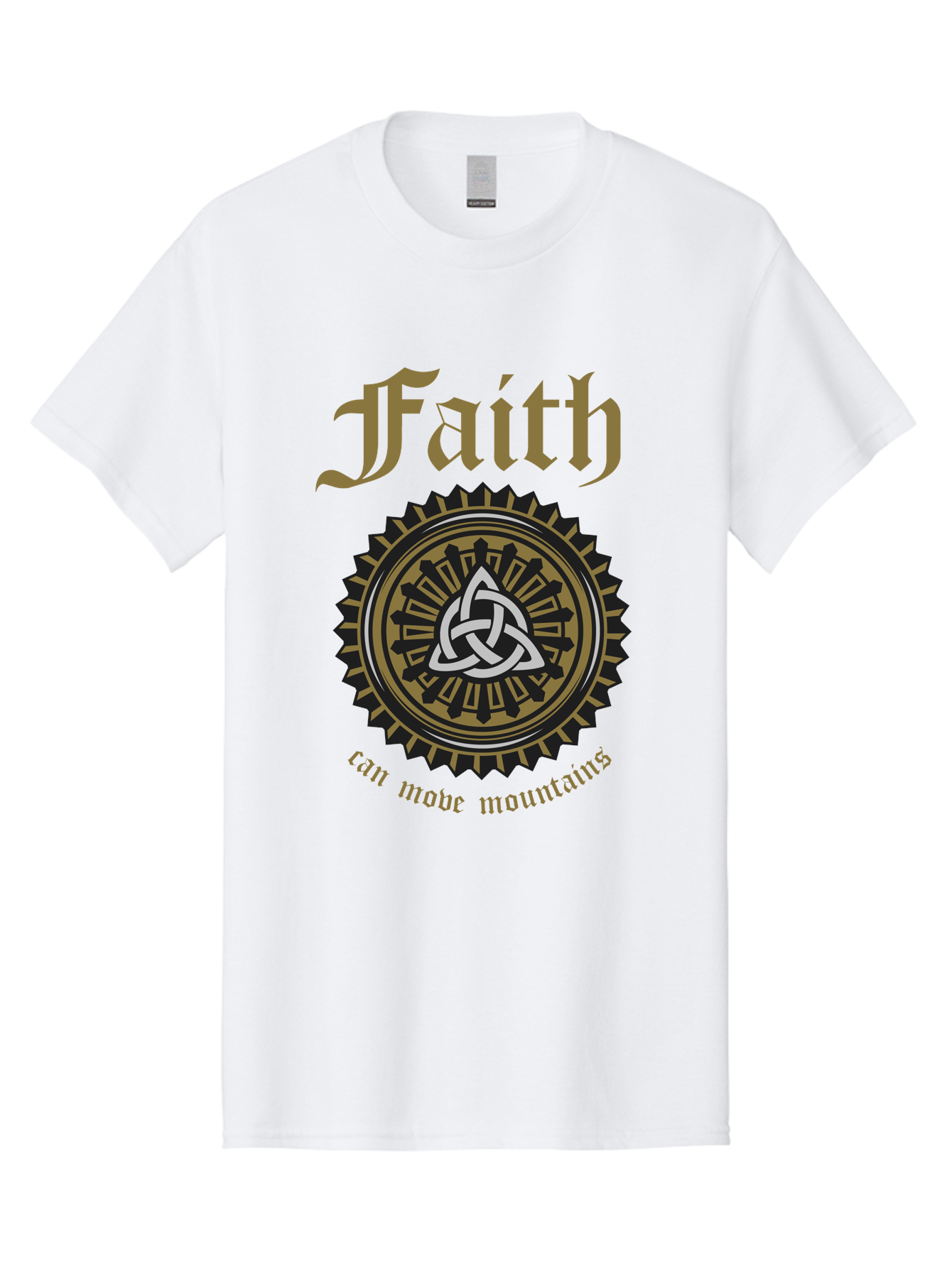 Faith Can Move Mountains Men'S Graphic Tee, 100% Cotton, Comfortable Casual Summer Wear, Machine Washable, Faith Symbol, Celtic Knot Design, Spiritual Emblem, Run Made Manifest, Ancient Celtic Art, Mystical Patterns, Sacred Geometry, Aae270 19