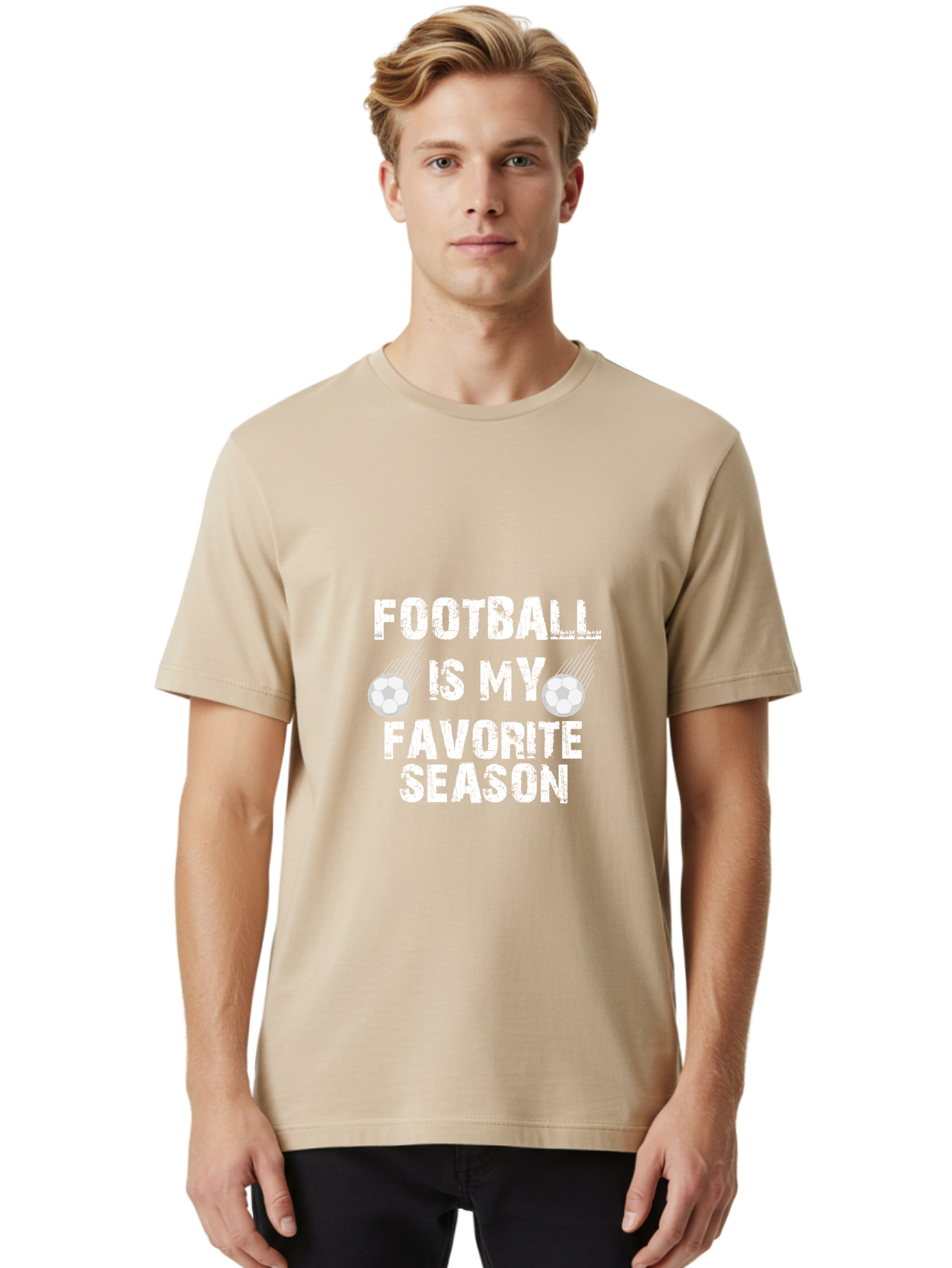 Football Is My Favorite Men'S Graphic Tee, 100% Cotton, Comfortable Casual Summer Wear, Machine Washable, Football, Favorite Season, Sports, Nfl, American Football, Football Text, Grid Graphic, Grunge, Sports Text, Game Day Aae290 20