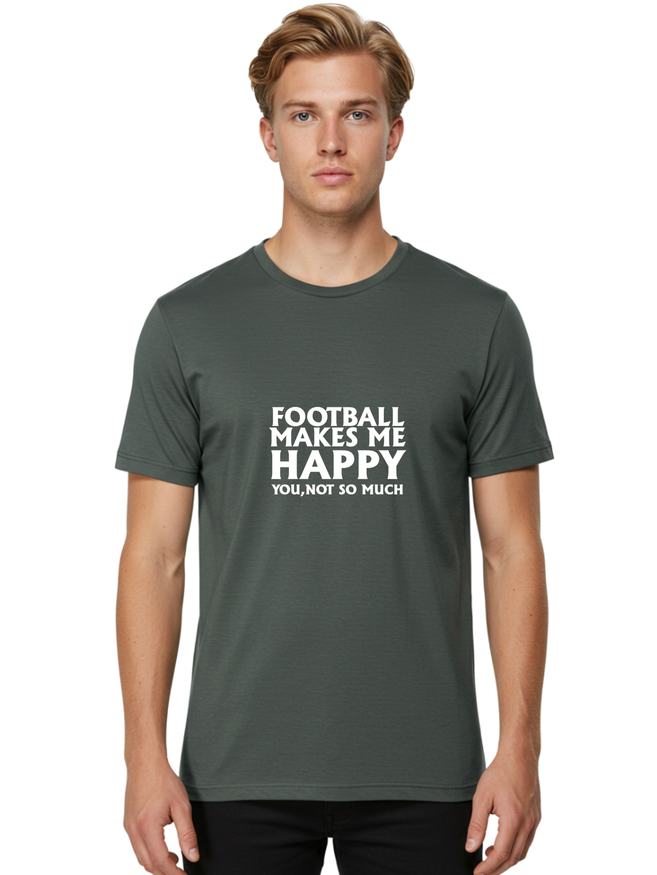 Football Makes Me Happy Men'S Graphic Tee, 100% Cotton, Comfortable Casual Summer Wear, Machine Washable, Funny Football Quotes, Football Humor, Happy Football Fans, Sarcastic Sports Quotes, Playful Football Sayings, Team Spirit Aae291 22