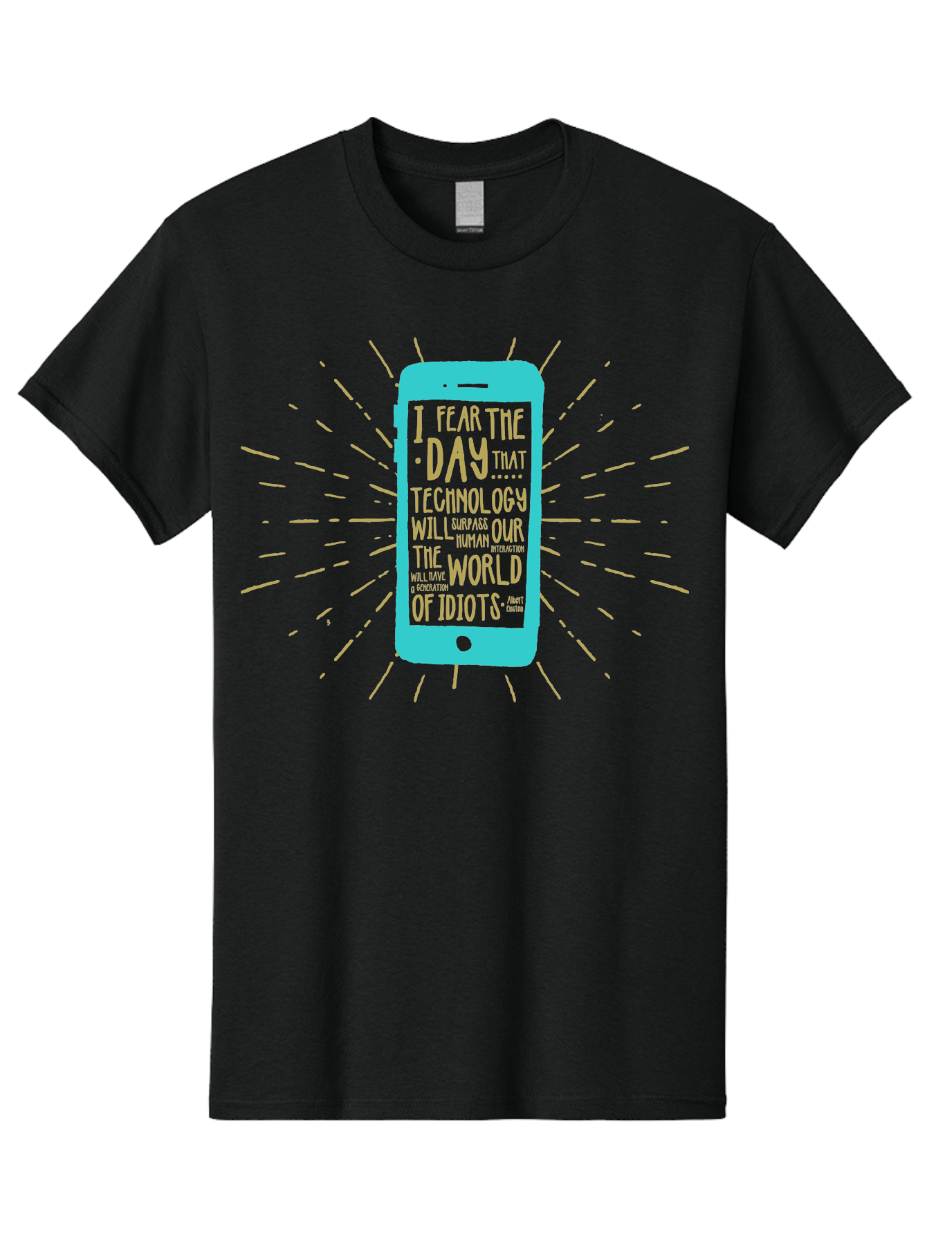Generation Y Men'S Graphic Tee, 100% Cotton, Comfortable Casual Summer Wear, Machine Washable, Smartphone With Quote, Technology Concern, Future Anxiety, Innovation Impact, Digital Age, Social Commentary, Wise Words, Thought-Provoking Message Aae300 21