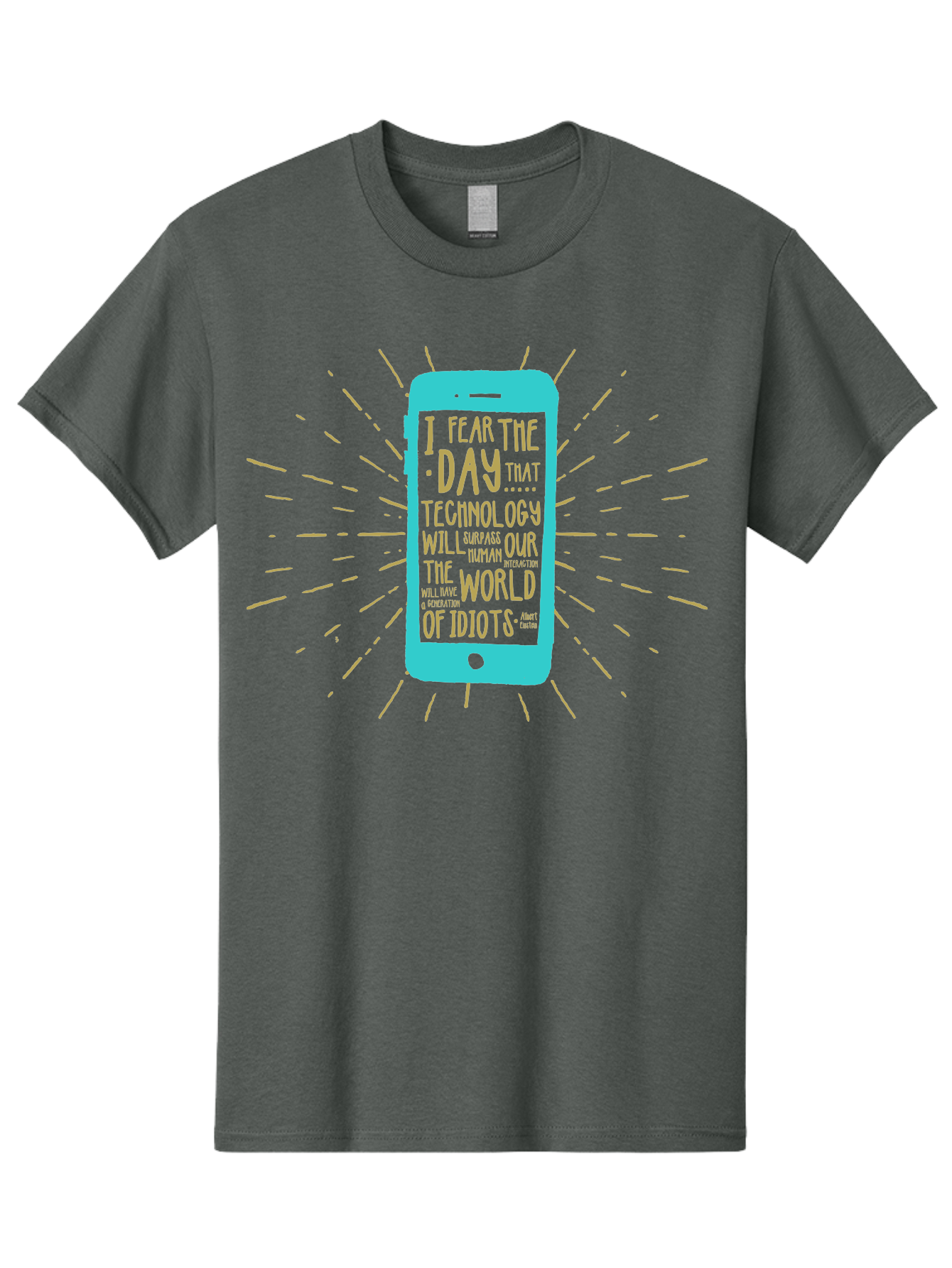 Generation Y Men'S Graphic Tee, 100% Cotton, Comfortable Casual Summer Wear, Machine Washable, Smartphone With Quote, Technology Concern, Future Anxiety, Innovation Impact, Digital Age, Social Commentary, Wise Words, Thought-Provoking Message Aae300 17